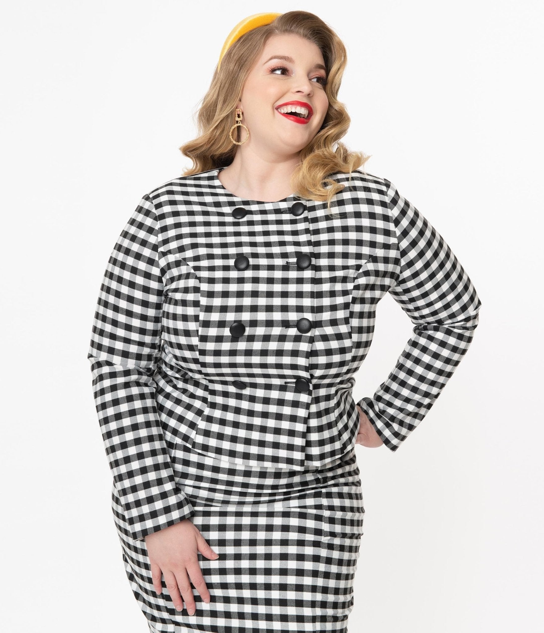 Plus Size Black & White Gingham Lorinna Jacket - Vintage Inspired Women's Outerwear for Casual Wear, Date Nights & Special Occasions