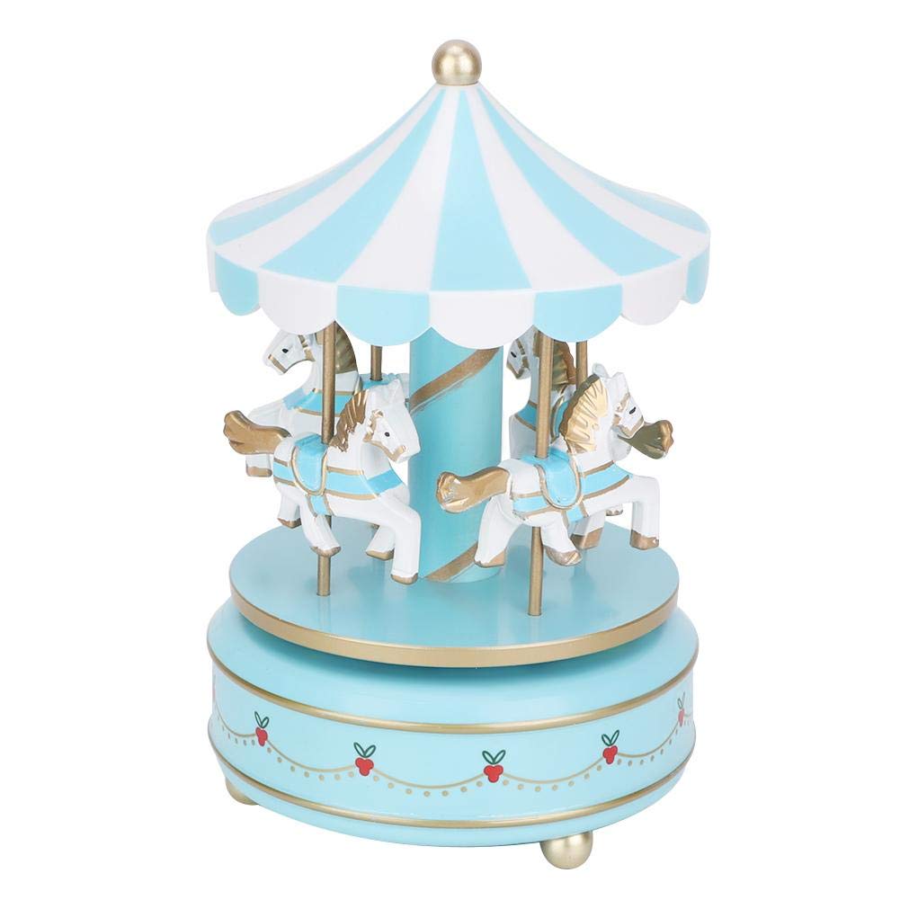 ASixx Carousel Music Box - Merry-Go-Round Musical Gift Box with Rotating Figures, Perfect for Christmas, Wedding, Birthday Decor & Home Display (Blue) - Ideal for Nursery, Bedroom, Office Desk & Gift Giving Occasions