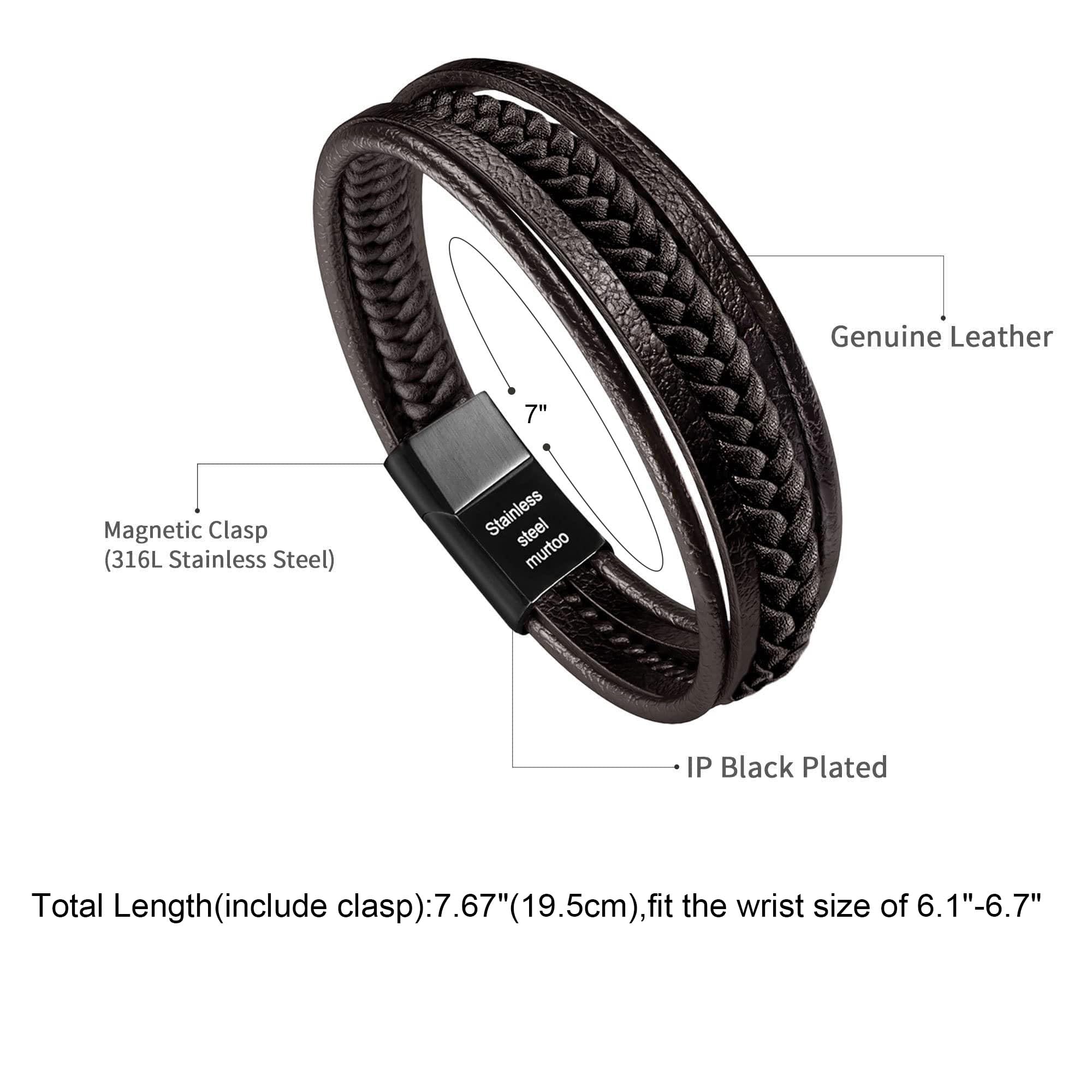 Murtoo Men's Leather Bracelet with Clasp - Genuine Cowhide Multi-Layer Braided Bracelet for Men - Perfect for Casual Wear, Gifts & Everyday Fashion Accessories