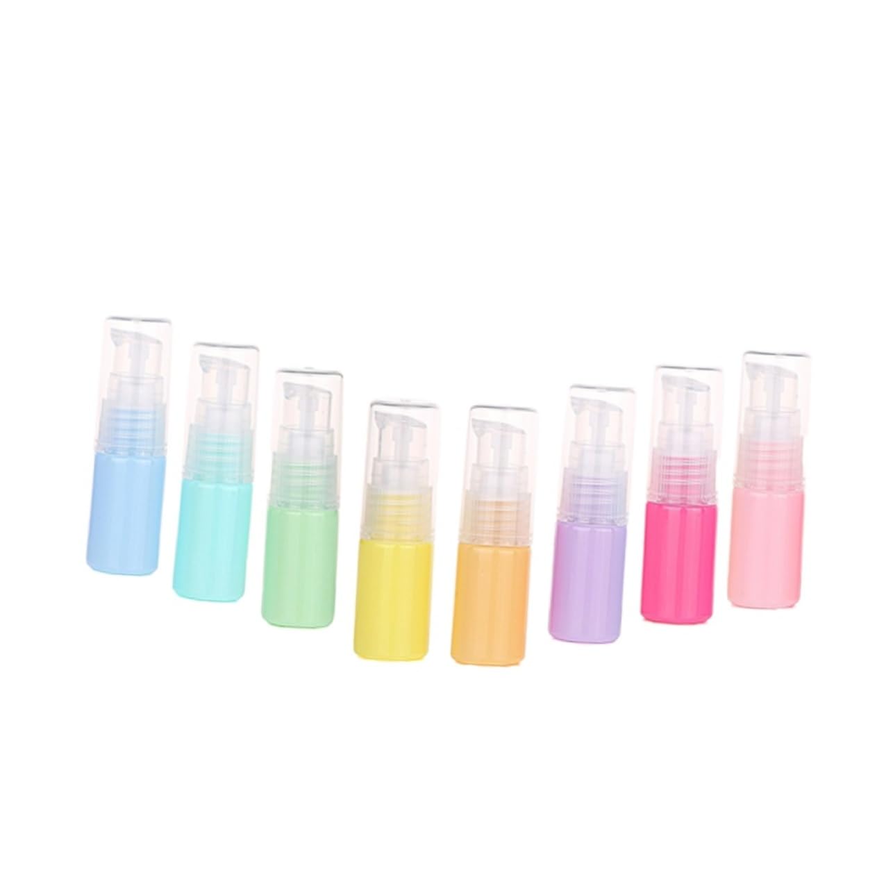 FRCOLOR Set of 8 Pressure Pump Emulsion Bottles - 10ml Plastic Lotion Sample Containers with Smooth Finish | Perfect for Travel, Cosmetic Samples & DIY Beauty Products