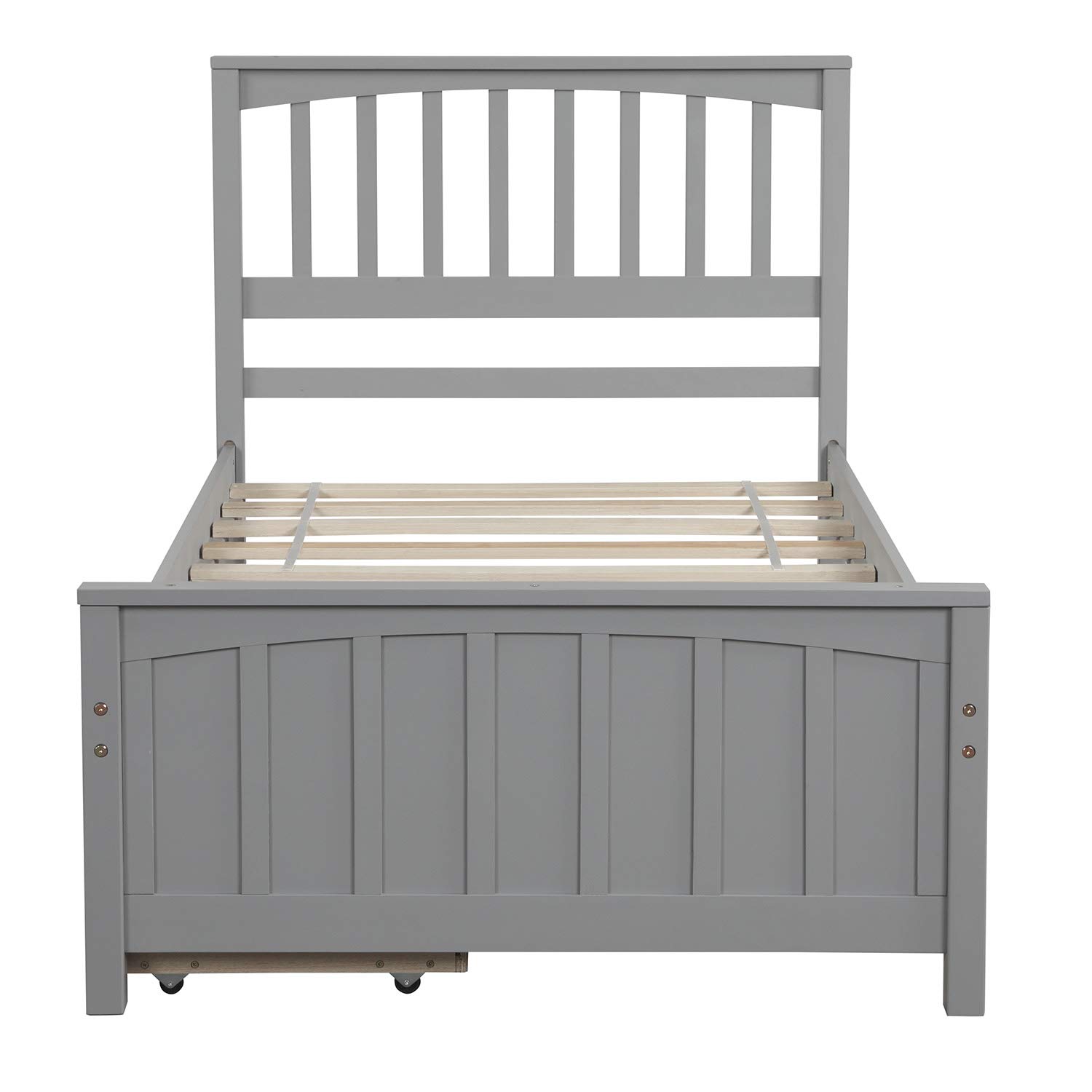 Solid Wood Twin Size Platform Bed Frame with 2 Drawers - No Box Spring Needed, Sturdy & Space-Saving (Gray) - Perfect for Small Bedrooms, Guest Rooms & Kids Rooms