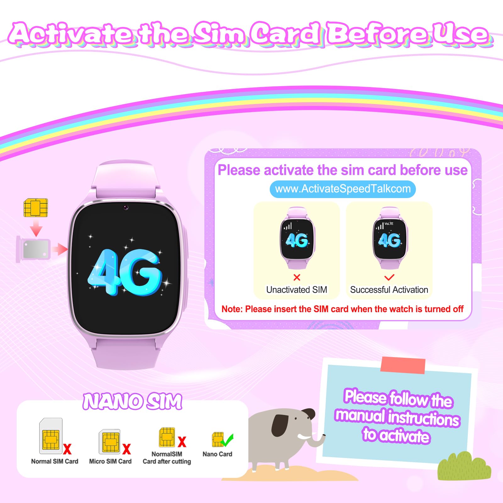 4G Kids Smart Watch with SIM Card - GPS Tracker, Camera, Music, Games & Learning Apps for Boys & Girls Ages 4-12 | Perfect for School, Outdoor Play & Parental Monitoring (Purple)