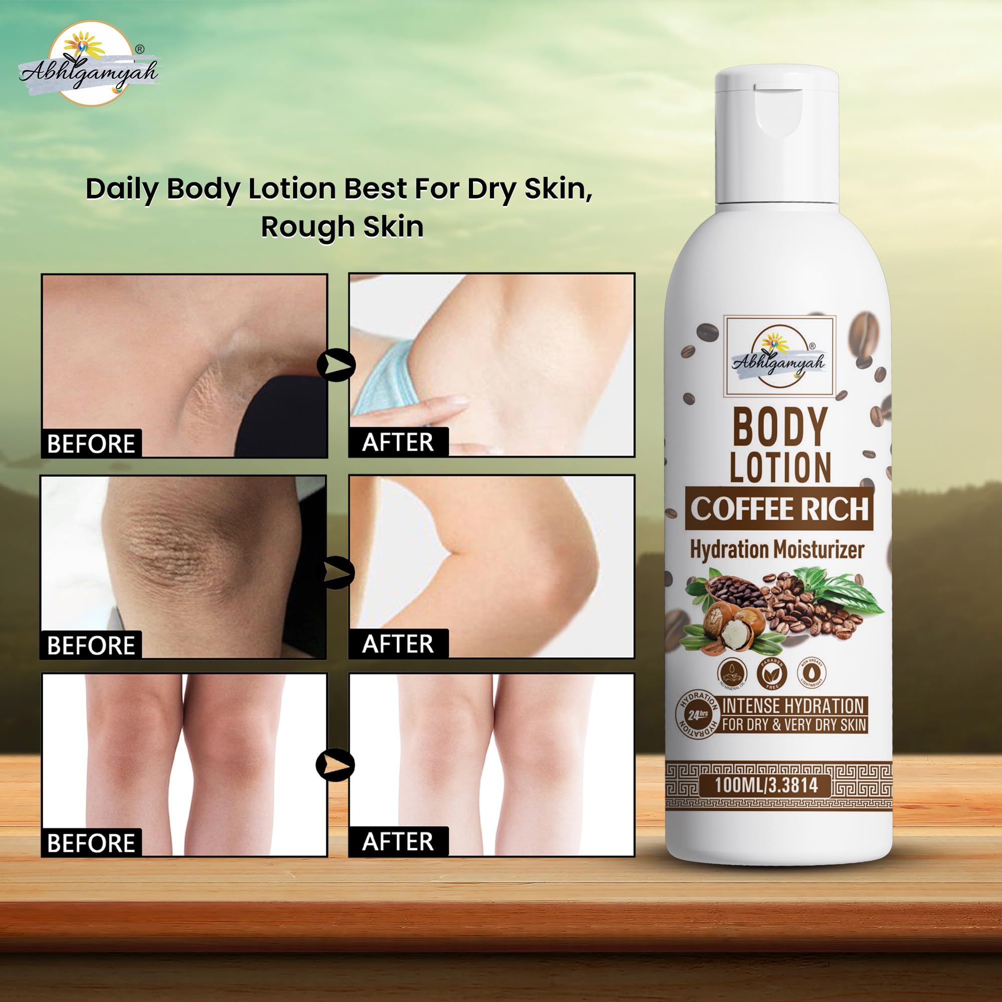 Abhigamyah Coffee Rich Body Lotion - Daily Moisturizing Cream for Dry Skin | Paraben-Free, Mineral Oil-Free Hydrating Lotion for Men & Women | 100ml Twin Pack | Perfect for Post-Shower & Nighttime Skin Care