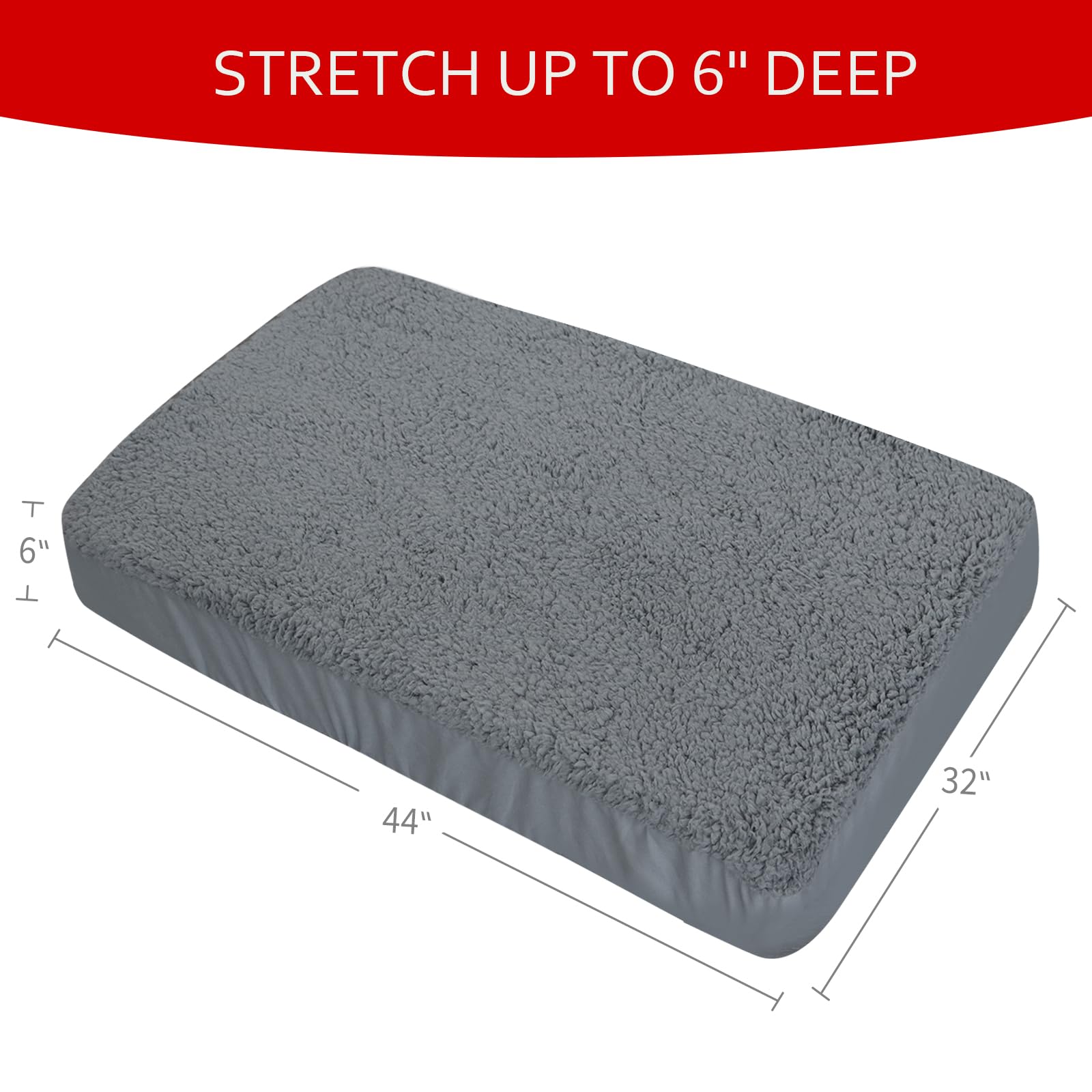 Soft Plush Washable & Waterproof Dog Bed Cover - Grey Pet Mattress Protector 44x32 Inches, Replacement Liner for Dogs & Cats - Perfect for Crates, Couches & Travel