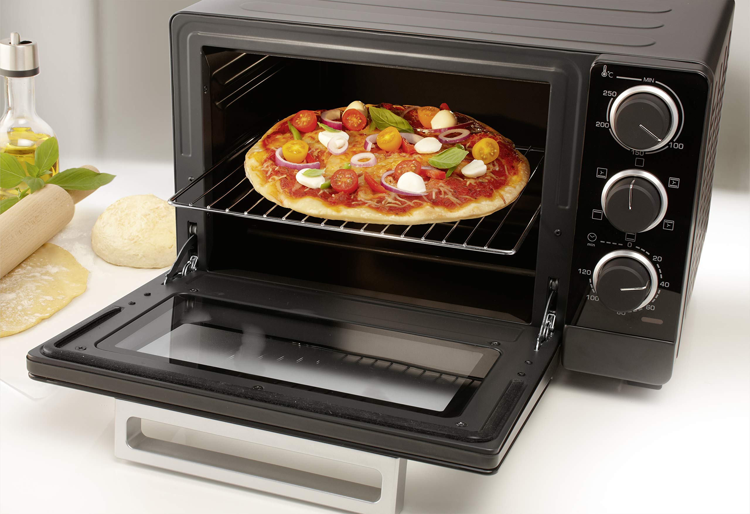 BRANDT FC215MB Mini Oven - 21L Capacity, 5 Cooking Functions, Double Glass Door, Non-Stick Interior - Includes Baking Tray, Grill Rack & Food Tongs - 1380W, Black - Perfect for Small Kitchens, Dorms & Apartments