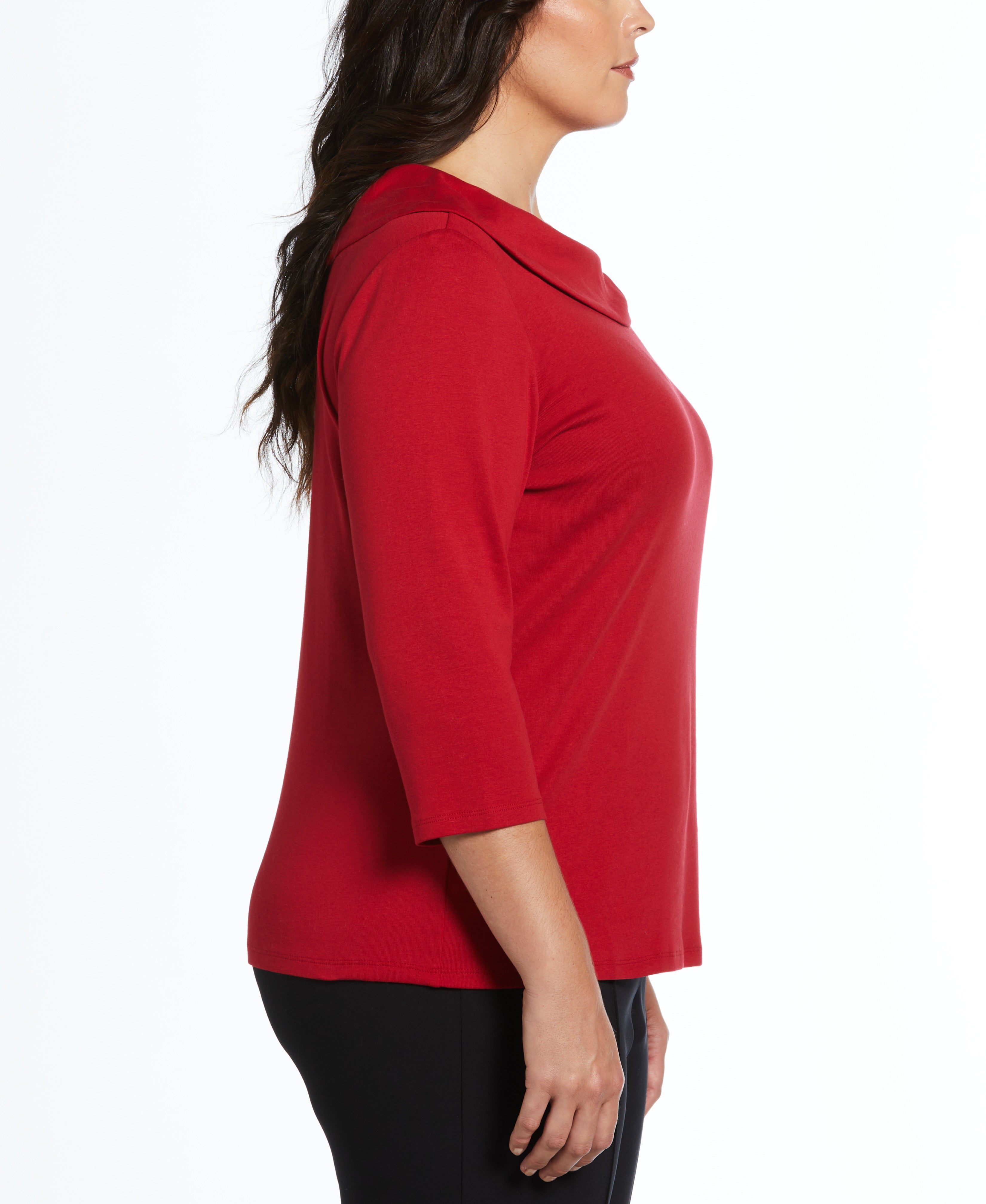 Elegant Plus Size Ribbed Marilyn Neck Top with Decorative Brooch - Chic Women's Fashion for Office, Party & Special Occasions