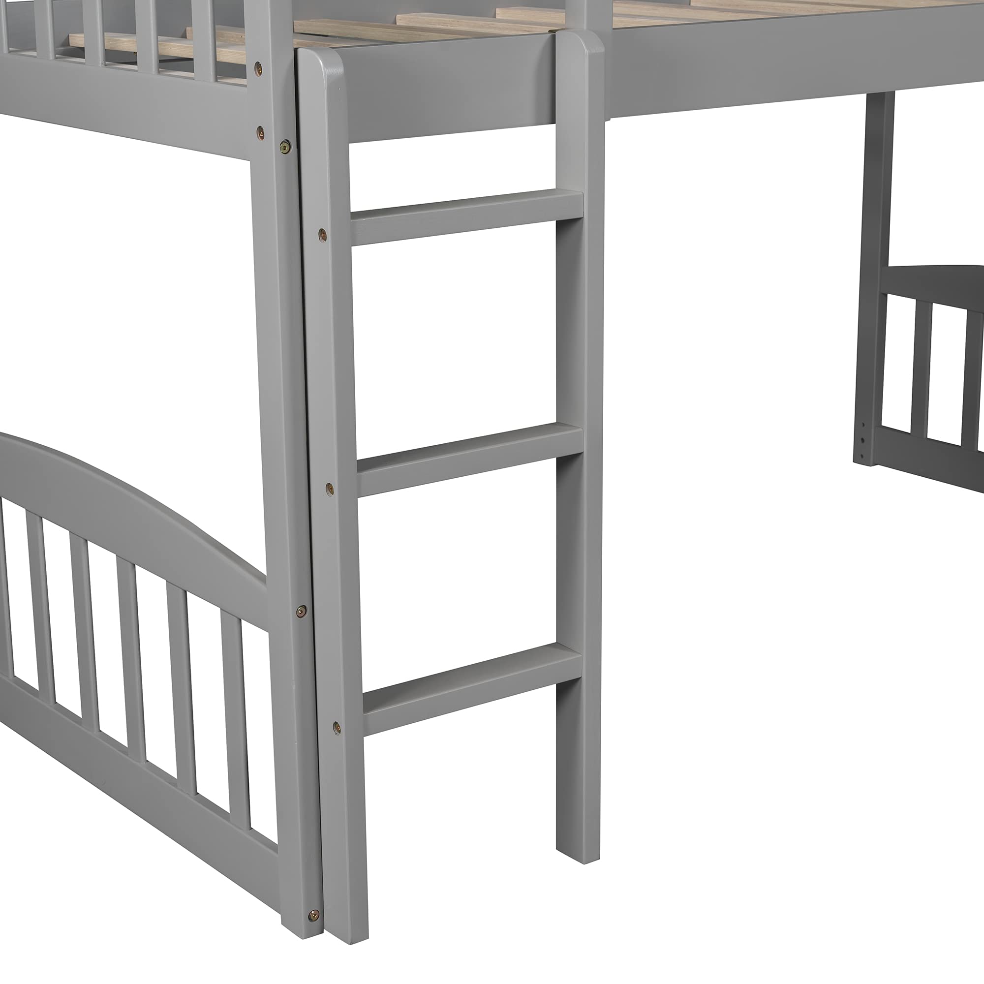 Twin Size Low Loft Bed with Slide and Ladder - Sturdy Wooden Loft Bed Frame for Kids, Girls & Boys in Gray | Perfect for Small Bedrooms, Playrooms & Dorm Rooms