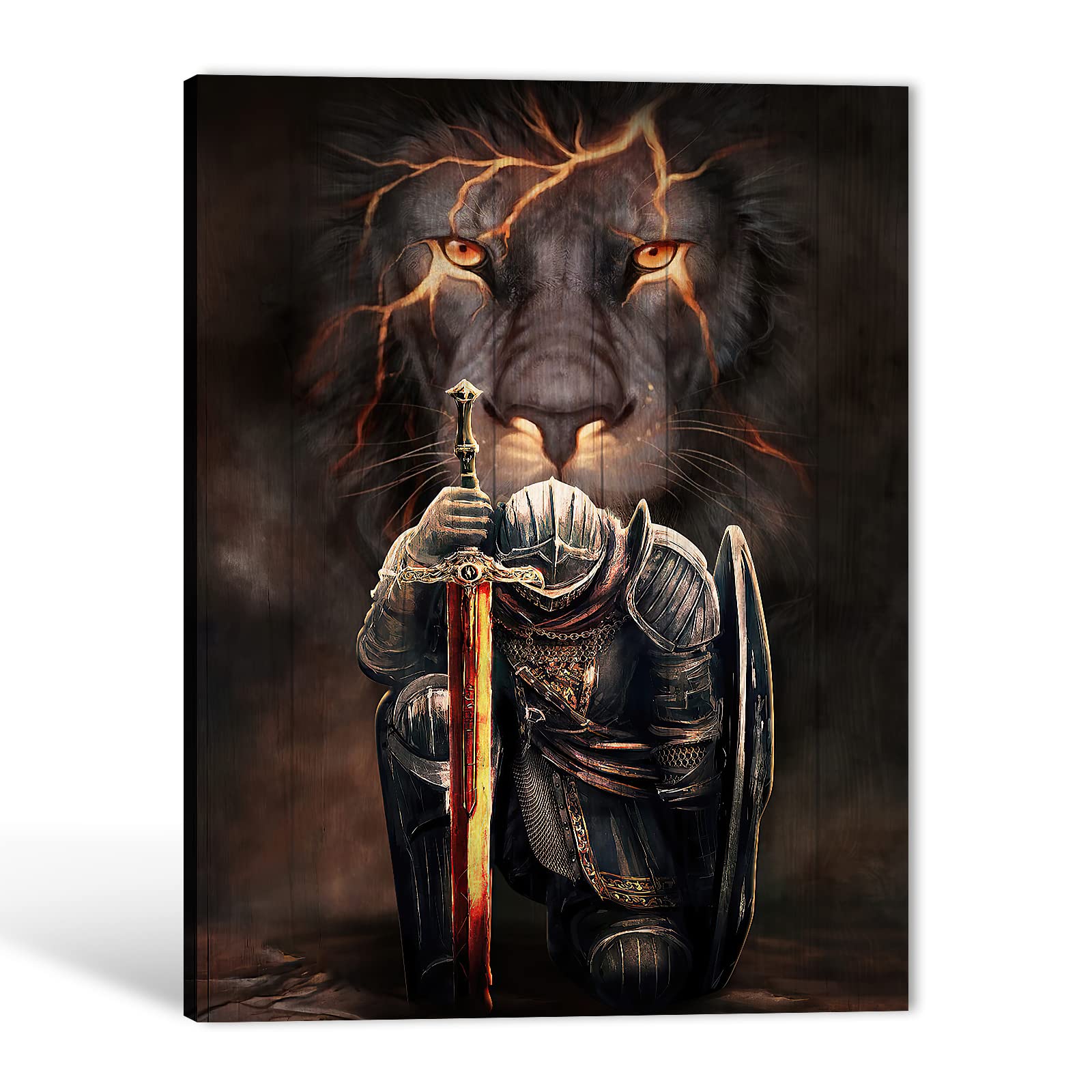 GUTTATY Lion King & Jesus Warrior Wall Art - Christian Canvas Painting for Living Room & Bedroom Decor - Lion Animal Poster for Men's Room - 18x24 Inches - Perfect for Home, Office & Church Decorations