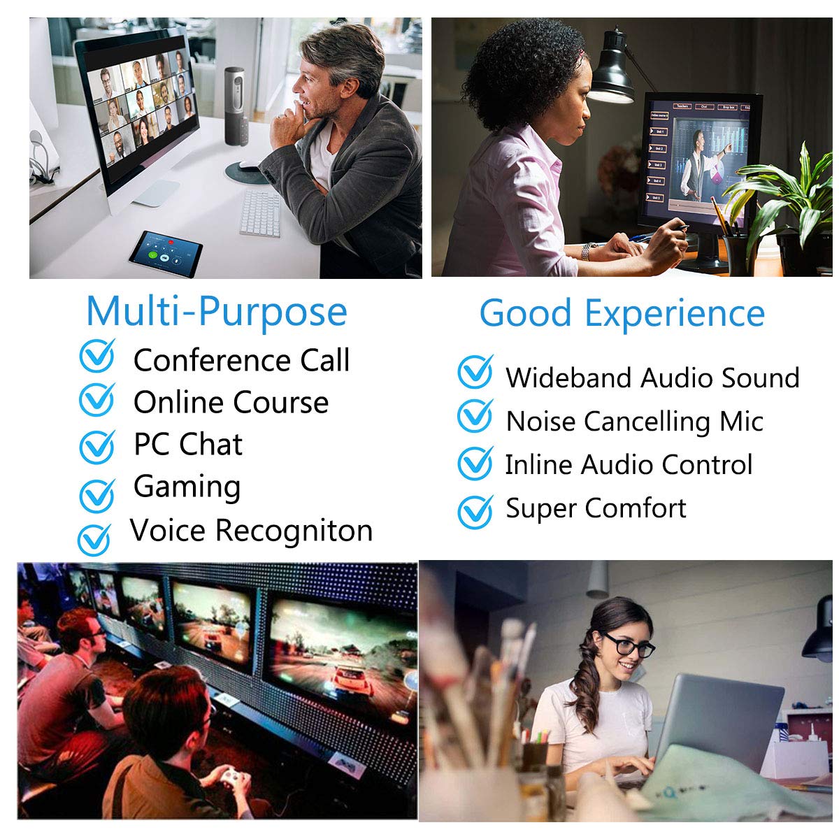Noise Cancelling USB Headset with Microphone - Stereo PC Headphones for Home Office, Call Reminder & Busy Light - Ideal for Skype, Zoom, Voice Recognition & Online Meetings (Gaming, Customer Service, Remote Work)