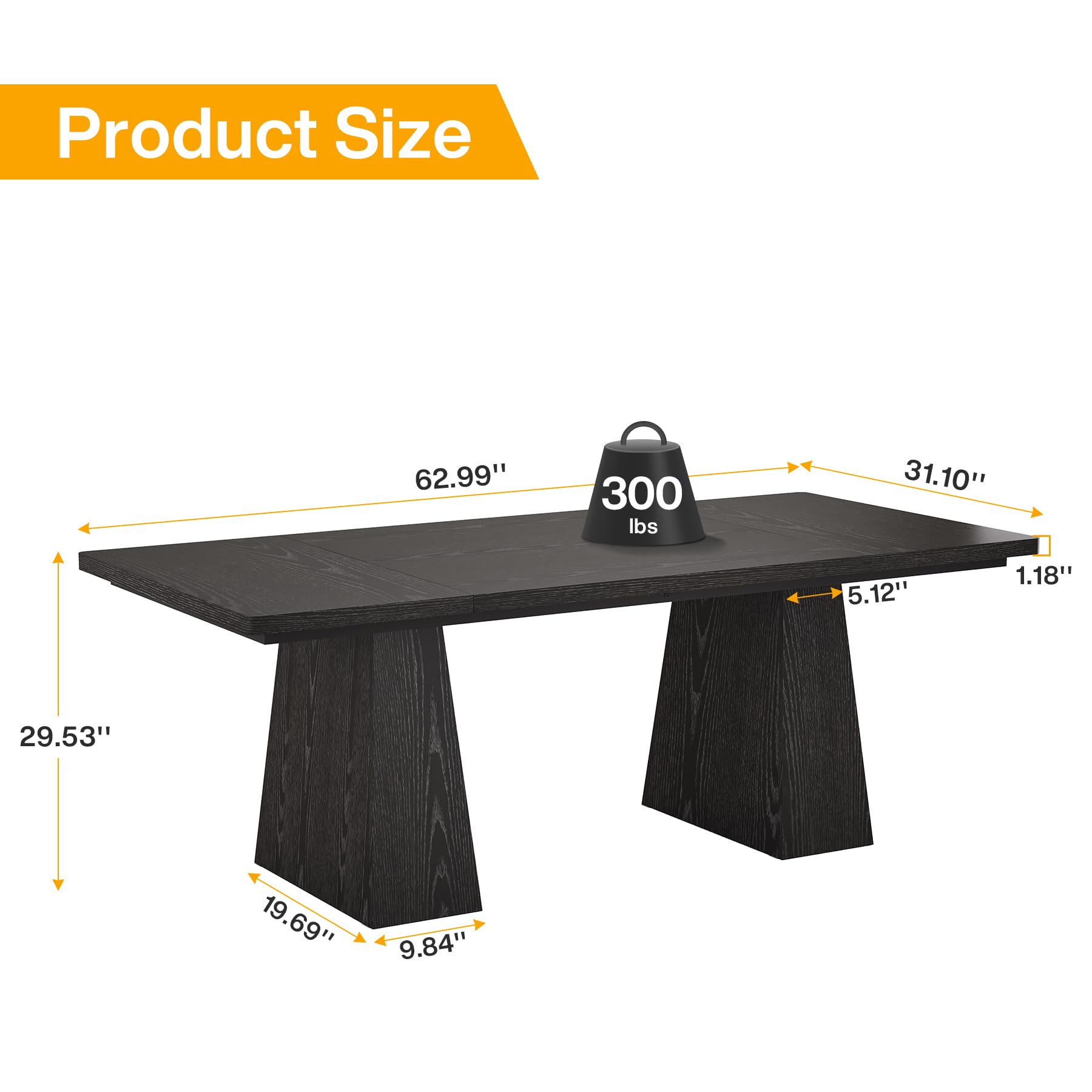 Tribesigns 63-Inch Modern Black Dining Table for 4-6 People, Rectangular Kitchen Table with Sturdy Tapered Legs - Large Dining Room Table for Family Meals, Entertaining Guests, Home Office Workspace