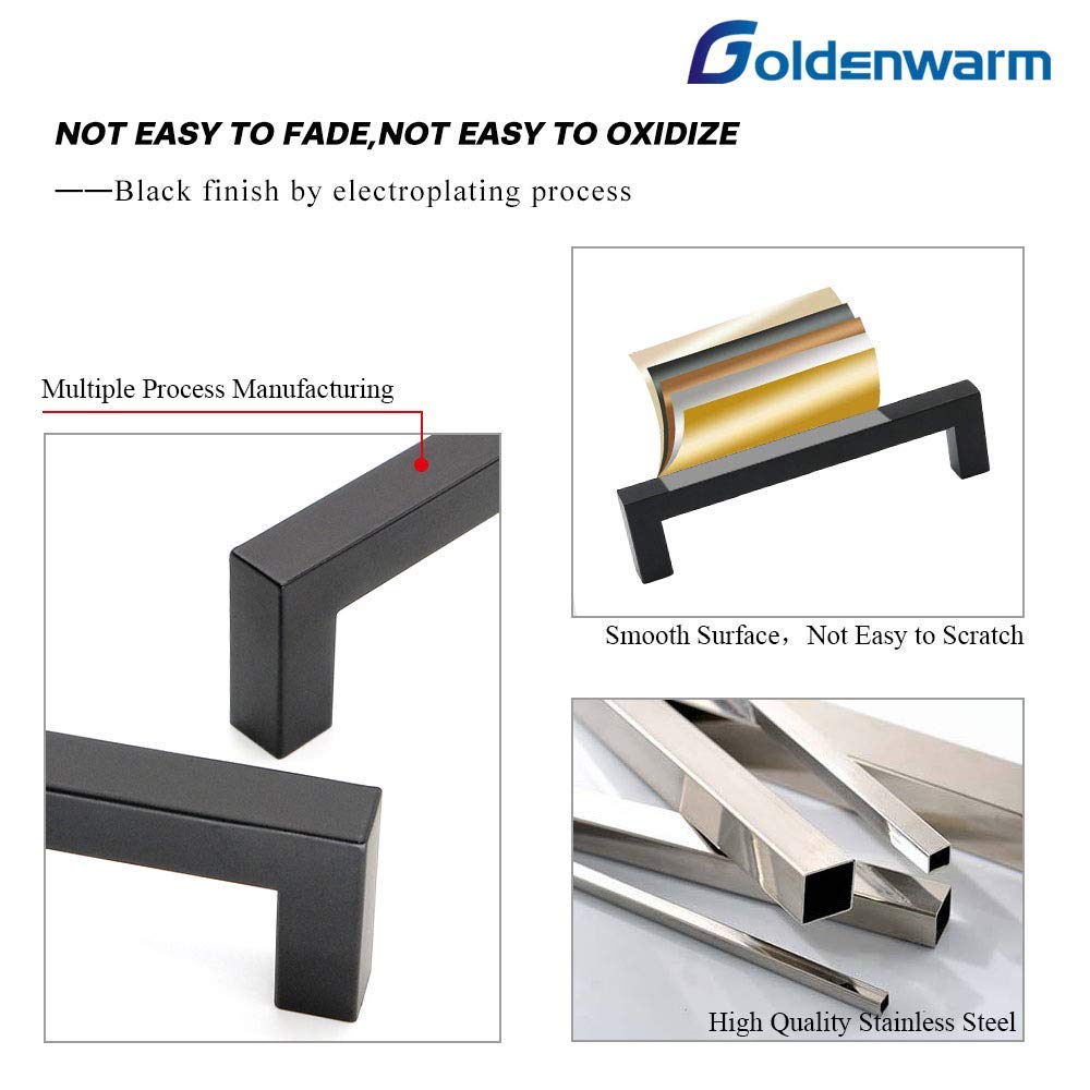 GoldenWarm 50 Pack 8 Inch (204mm) Black Cabinet Pulls - Stainless Steel Modern Drawer Handles for Kitchen Cabinets & Dressers - Durable Hardware for Home & Office Furniture