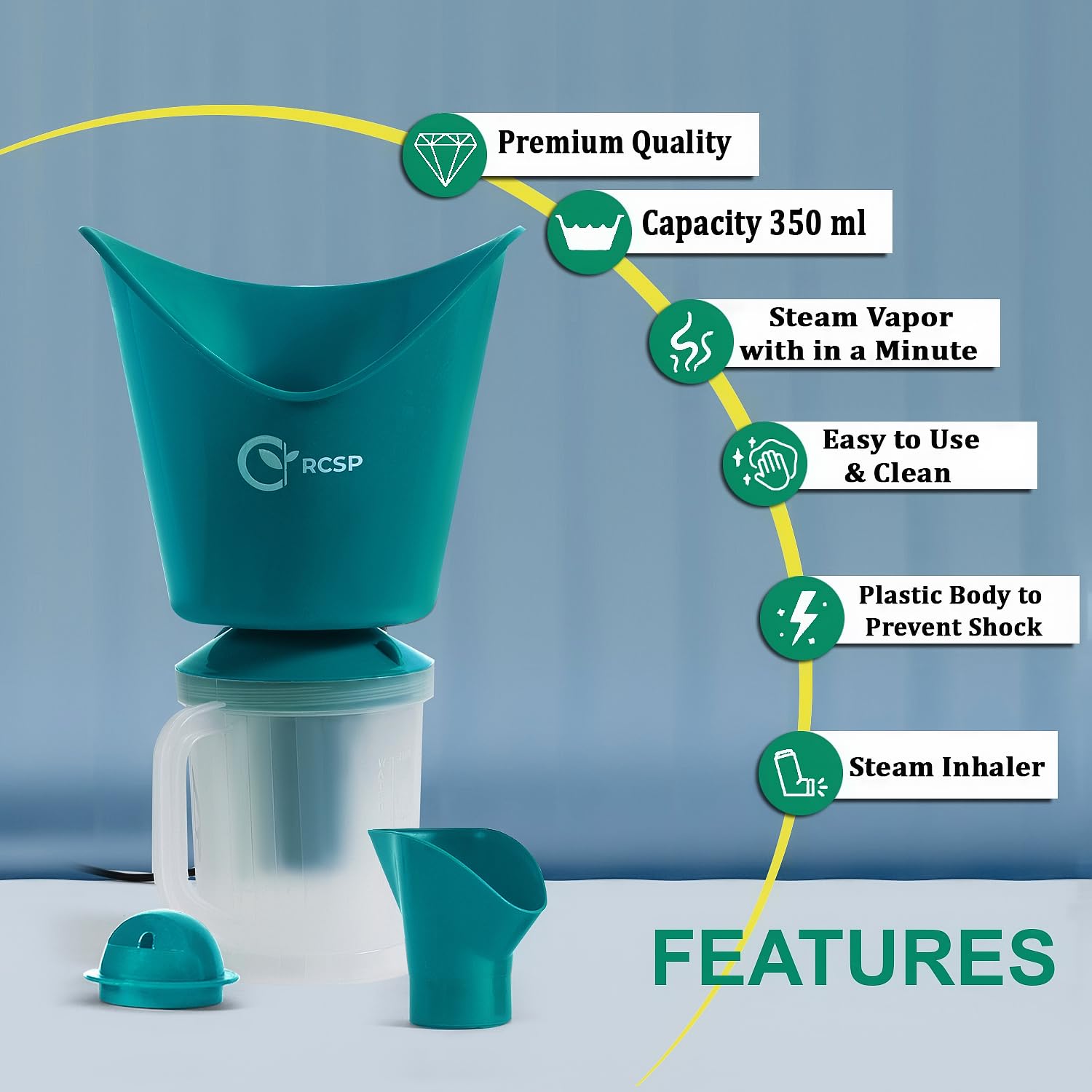RCSP 3-in-1 Steam Inhaler Machine for Adults - Portable Vaporizer & Steamer for Cough, Cold Relief, Nasal Congestion - Perfect for Home & Travel Use (Green)
