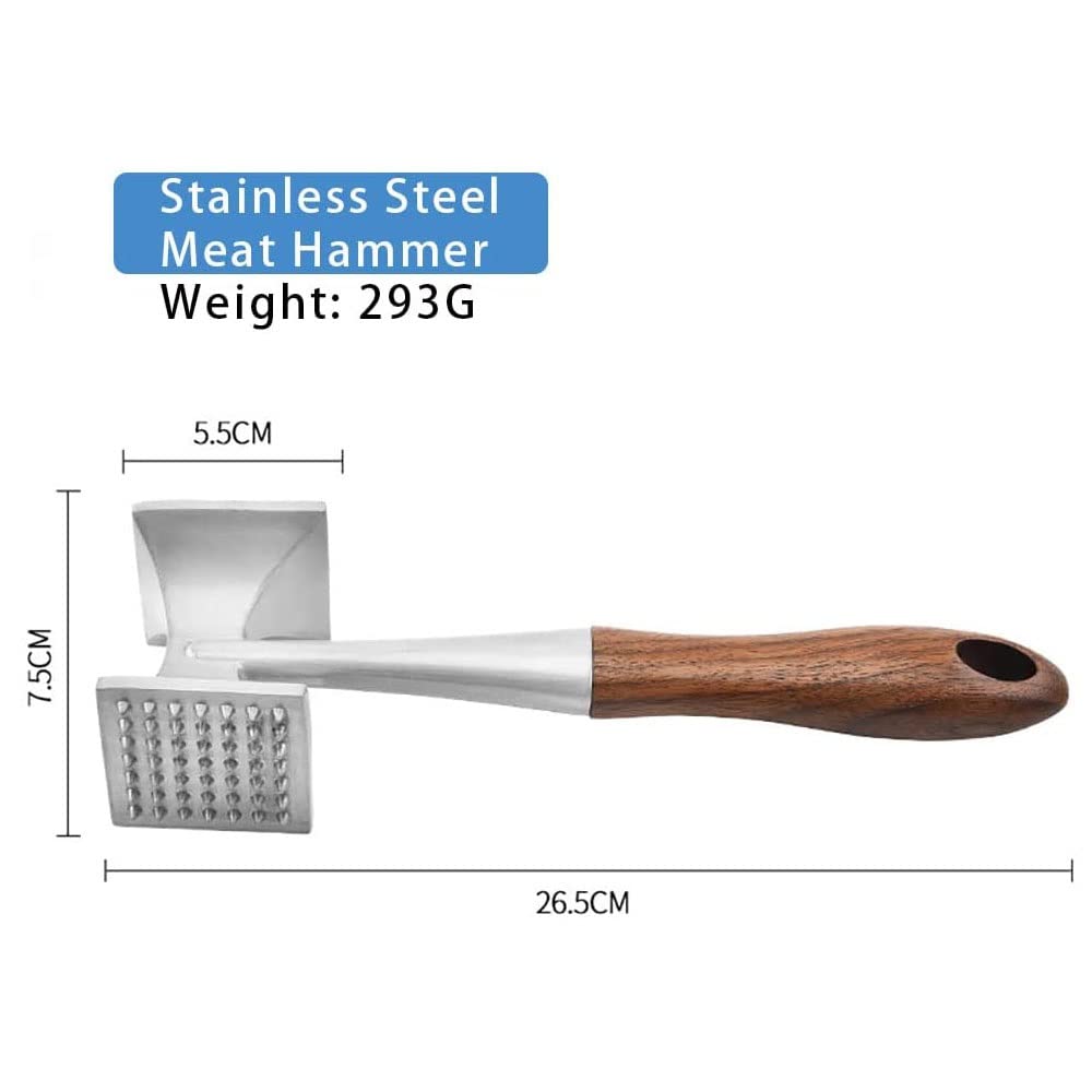 Premium Meat Tenderizer & Steak Hammer - Heavy Duty 2-in-1 Meat Mallet with Ergonomic Wooden Handle & Food-Grade Zinc Alloy Head - Perfect for Tenderizing Beef, Chicken, Pork for Grilling, BBQ & Home Cooking
