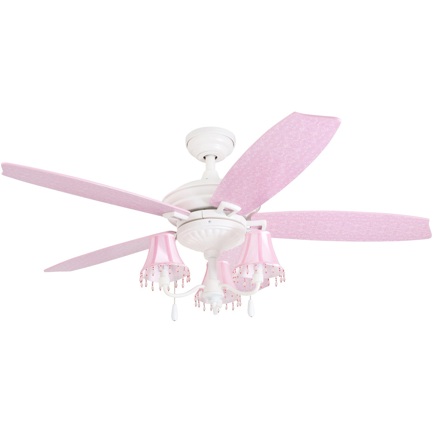 48 Inch Elsa Ceiling Fan with Pull Chain - White & Pink - Perfect for Bedroom, Living Room, and Nursery Cooling