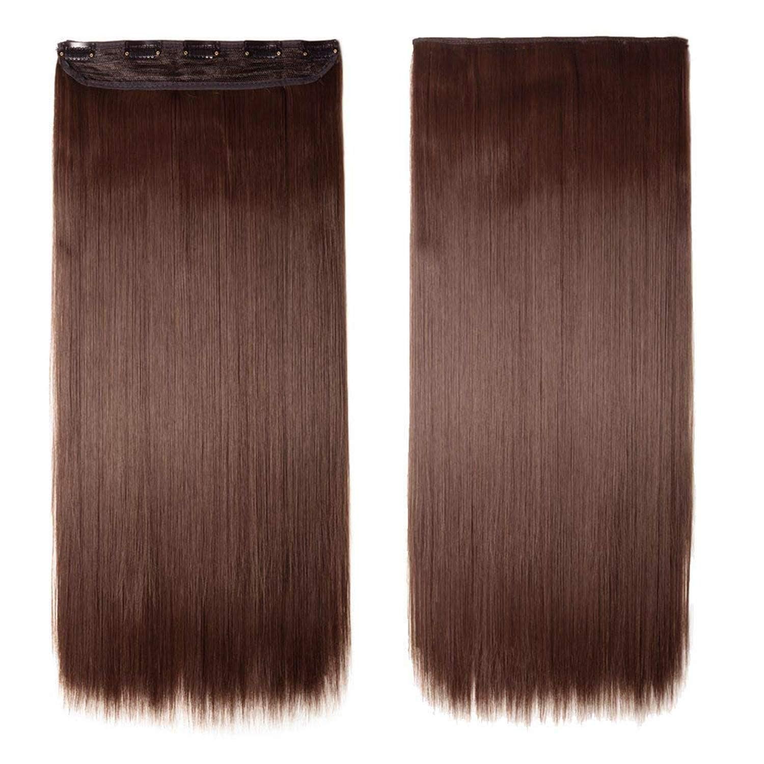 5-Pack Black & Dark Brown 26-Inch Long Straight Clip-In Hair Extensions for Women - Easy to Wear, Natural Look for Daily Styling, Parties & Special Occasions
