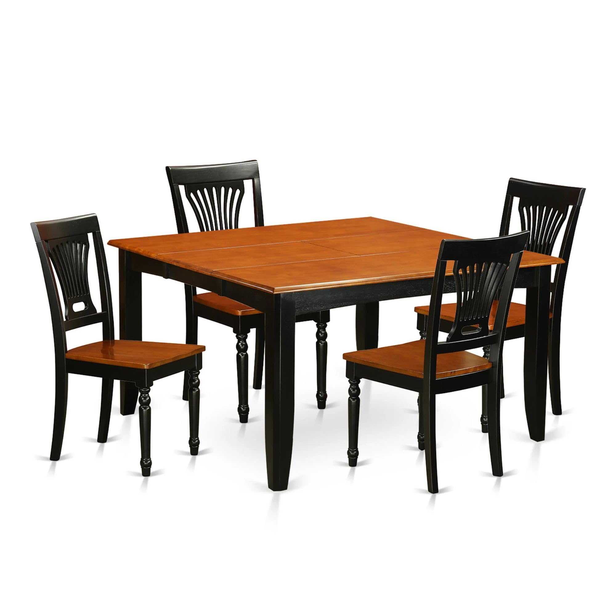 East West Furniture 5-Piece Dining Set - Square Table with Butterfly Leaf & 4 Kitchen Chairs, 54x54 Inch, Black & Cherry - Perfect for Small Spaces, Kitchen Nooks & Apartment Dining Areas
