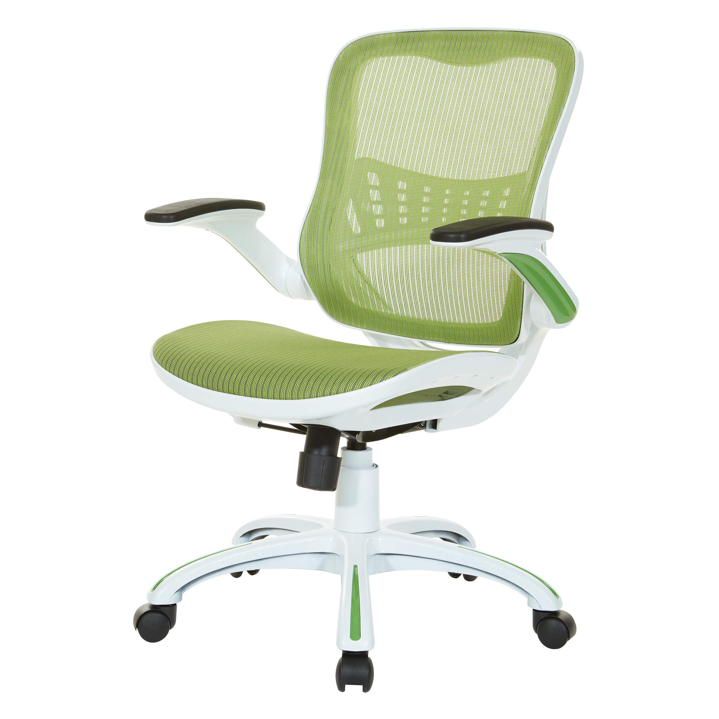 OSP Home Furnishings Riley Ergonomic Mesh Office Chair - Breathable Back & Seat, White Base with Green - Perfect for Home Office, Executive Desk & Workspace Comfort