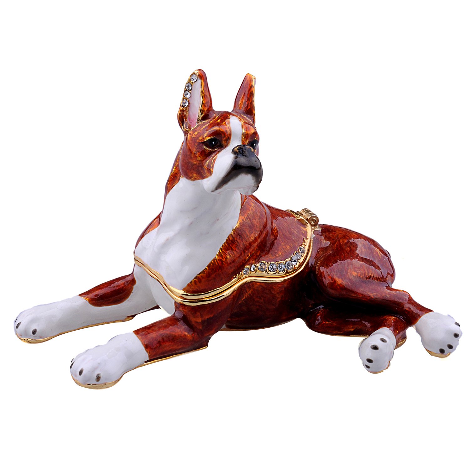 Hand-Painted Boxer Dog Trinket Box - Jewelry Storage Organizer with Hinged Lid, Ring & Earring Holder - Decorative Collectible Figurine for Home Decor, Gift Idea for Dog Lovers