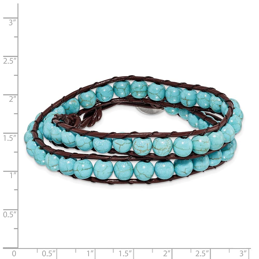 6mm Dyed Turquoise Leather Cord Multi-Wrap Bracelet - Handmade Fine Jewelry for Women, Adjustable 14