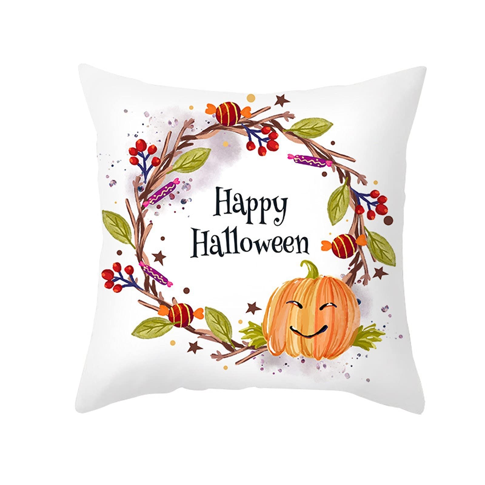 Happy Halloween Throw Pillow Covers 18x18 Inch - Set of 1, Hocus Pocus Pumpkin Gnome Trick or Treat Buffalo Plaid Spooky Holiday Pillow Case - Farmhouse Decor for Home, Sofa, Living Room & Seasonal Party Decorations