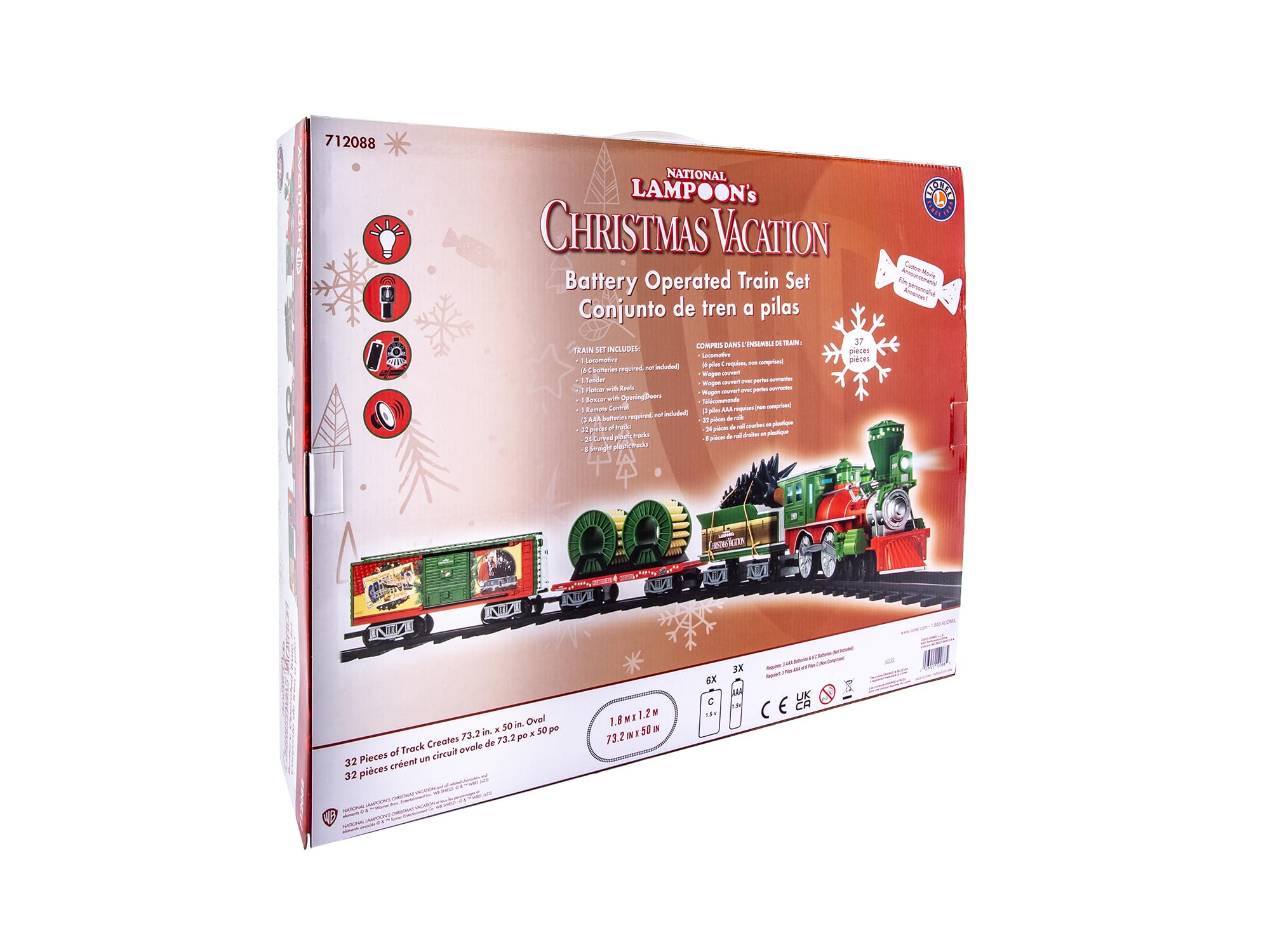 Lionel Battery-Powered Christmas Toy Train Set with Locomotive, 4 Train Cars, 8-Piece Track & Wireless Remote - Realistic Train Sounds & LED Lights for Kids Ages 4+ | Holiday Decor, Gift for Boys & Girls, Christmas Tree Display