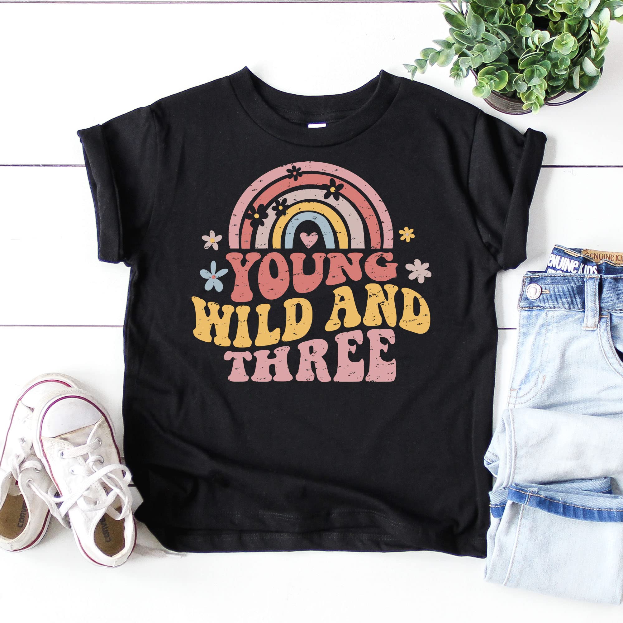Retro Rainbow 3rd Birthday Shirt for Toddler Girls - Adorable Wild Three Outfit for Baby & Infant - Perfect for Birthday Parties, Photo Shoots & Special Celebrations