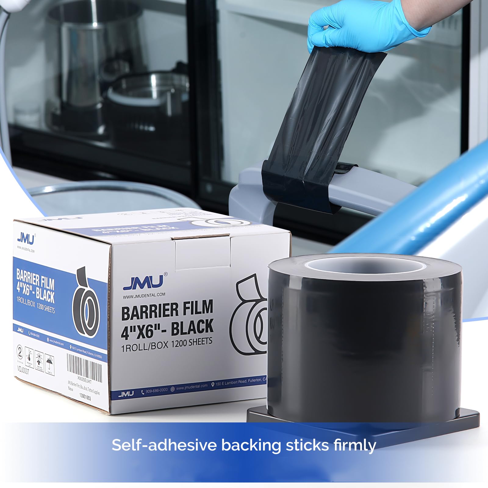 JMU Black Barrier Film 12 Rolls - 4 x 6 Inch Dental Medical Tattoo Tape (1200 Sheets/Roll) - Waterproof Adhesive Protection for Tattoo Aftercare, Dental Procedures & Wound Care