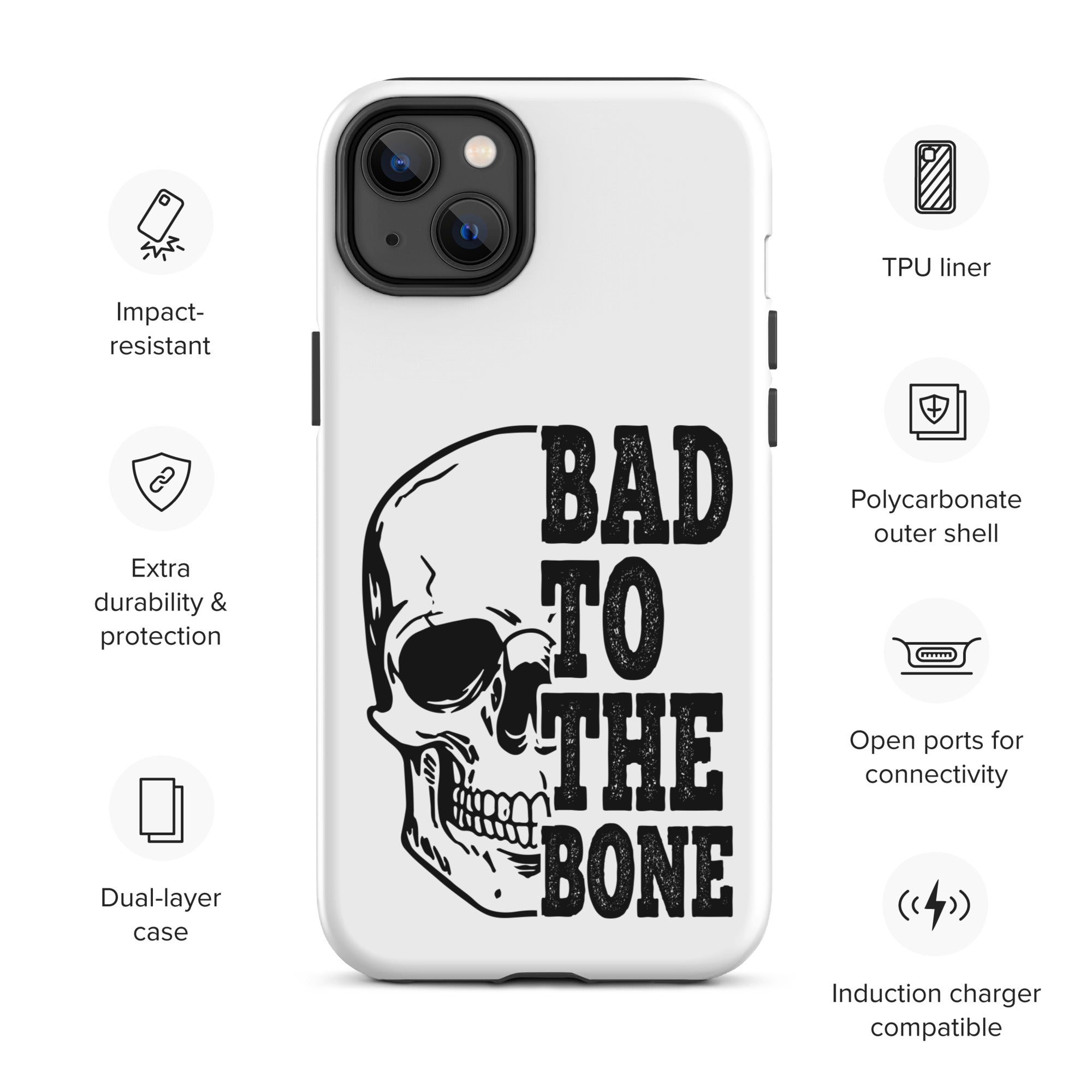 Bad To The Bone Tough iPhone Case - Heavy Duty Protective Cover for iPhone 14/13/12/11 Pro Max - Shockproof & Drop Proof - Perfect for Outdoor Adventures, Construction Work & Extreme Sports