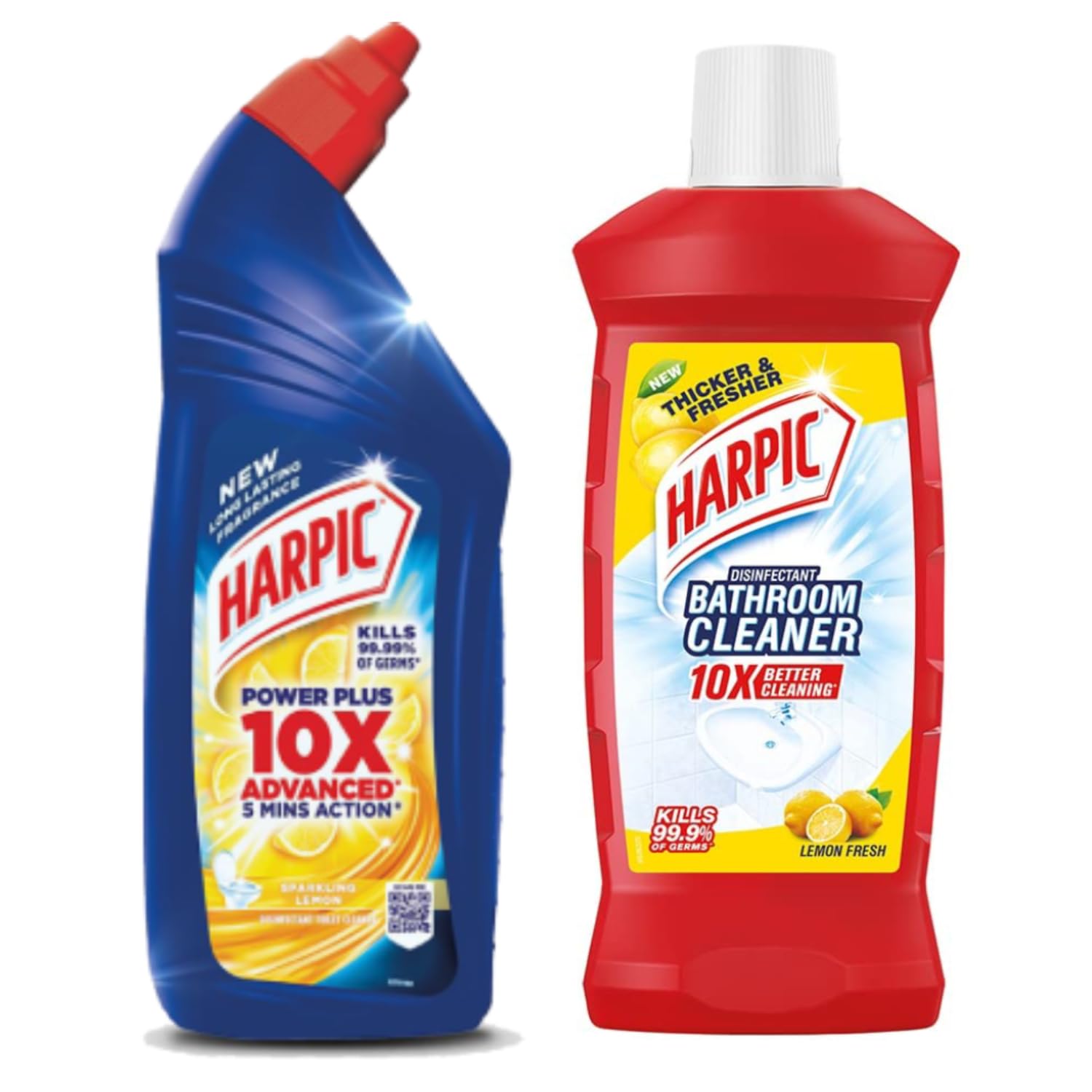 Harpic Lemon Disinfectant Bathroom Cleaner & Toilet Cleaner Liquid - 2 x 1L Pack | Kills 99.9% Germs | Fresh Lemon Scent | For Bathroom, Toilet, Sink & Tile Cleaning | Fast Stain Removal | Leaves No Residue