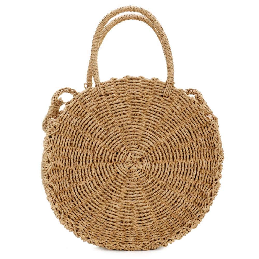 Comeon Natural Hand Woven Straw Tote Bag - Eco-Friendly Rattan Shoulder Bag for Women, Summer Beach Bag, Casual Boho Purse (Khaki) | Perfect for Beach Outings, Picnics, Shopping & Daily Use