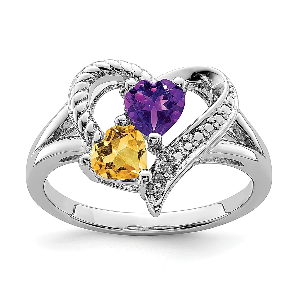 925 Sterling Silver Purple Amethyst & Yellow Citrine Diamond Band Ring - Elegant Love Gemstone Jewelry for Women | Perfect Gift for Her, Anniversary, Valentine's Day & Special Occasions