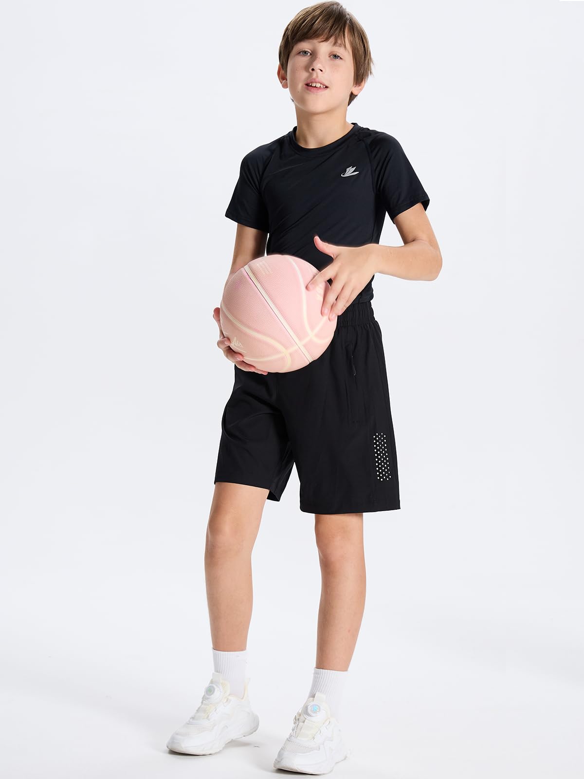 DEVOROPA Youth Boys Athletic Running Shorts - Lightweight Quick Dry Sports Workout Gym Hiking Shorts with Zip Pockets & UPF 50+ Sun Protection - Perfect for Jogging, Training, and Outdoor Activities
