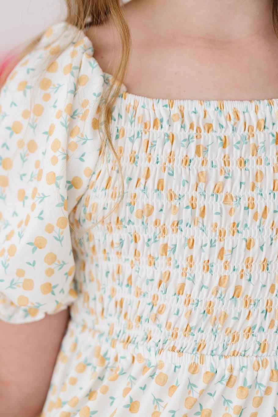 Marvelous Marigolds Smocked Ruffle Dress for Girls | Floral Print Summer Party Outfit | Perfect for Birthday, Easter & Special Occasions