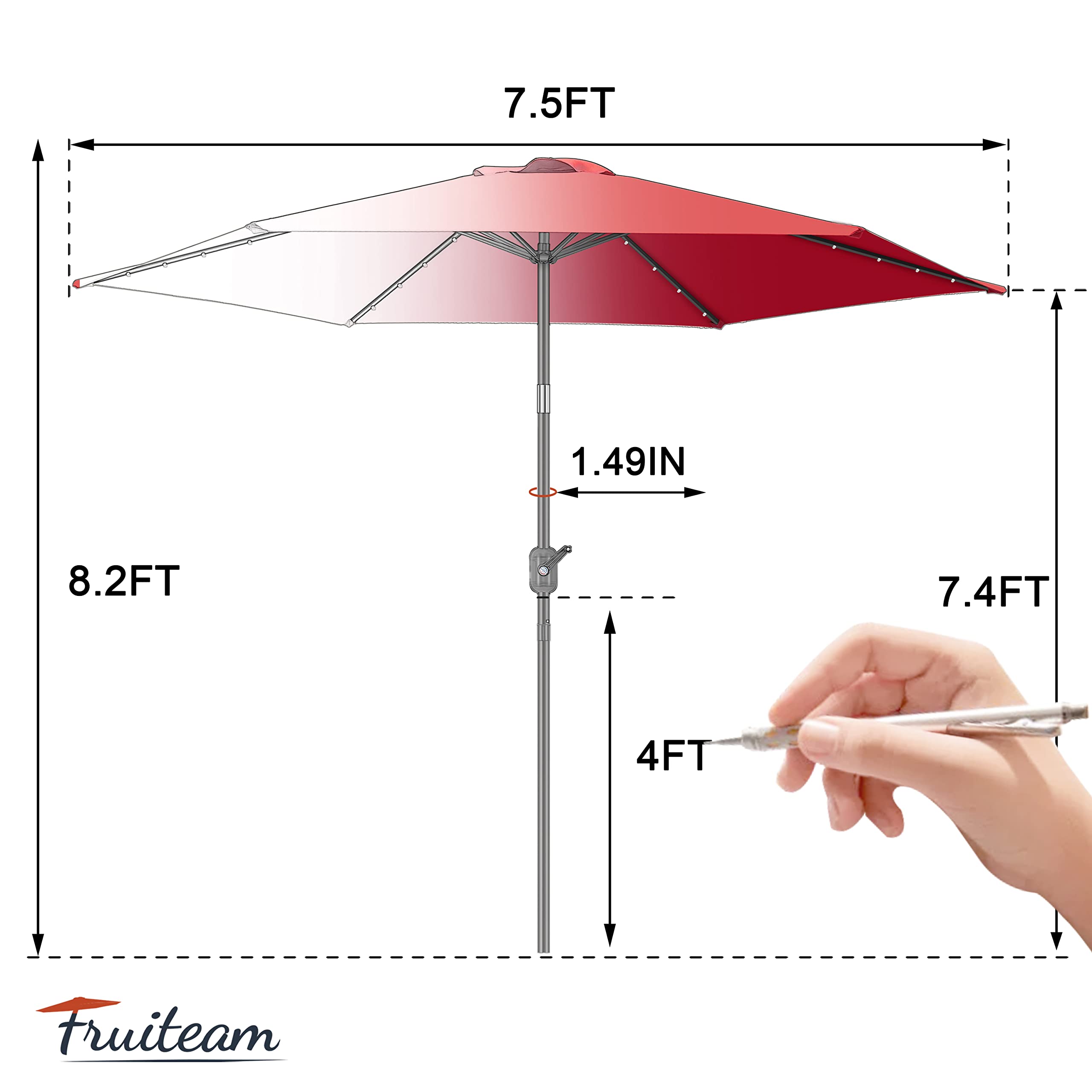 FRUITEAM 7.5 FT Solar LED Patio Umbrella with Lights - Outdoor Cantilever Umbrella with Crank & Tilt Adjustment, Sturdy Aluminum Ribs for Garden, Poolside, Backyard - Perfect for Outdoor Dining, Lounging & Entertaining
