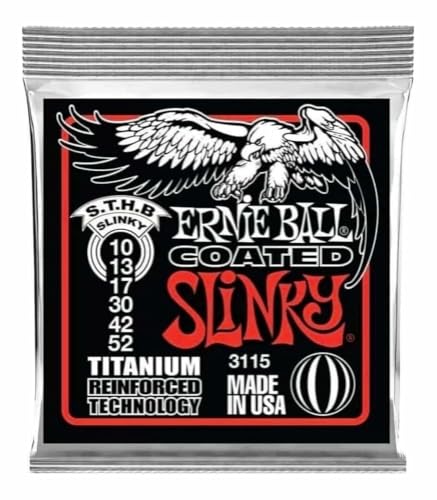 Ernie Ball Skinny Top Heavy Bottom Slinky Coated Titanium Electric Guitar Strings 10-52 Gauge (P03115) - Perfect for Rock, Metal & Heavy Riffs