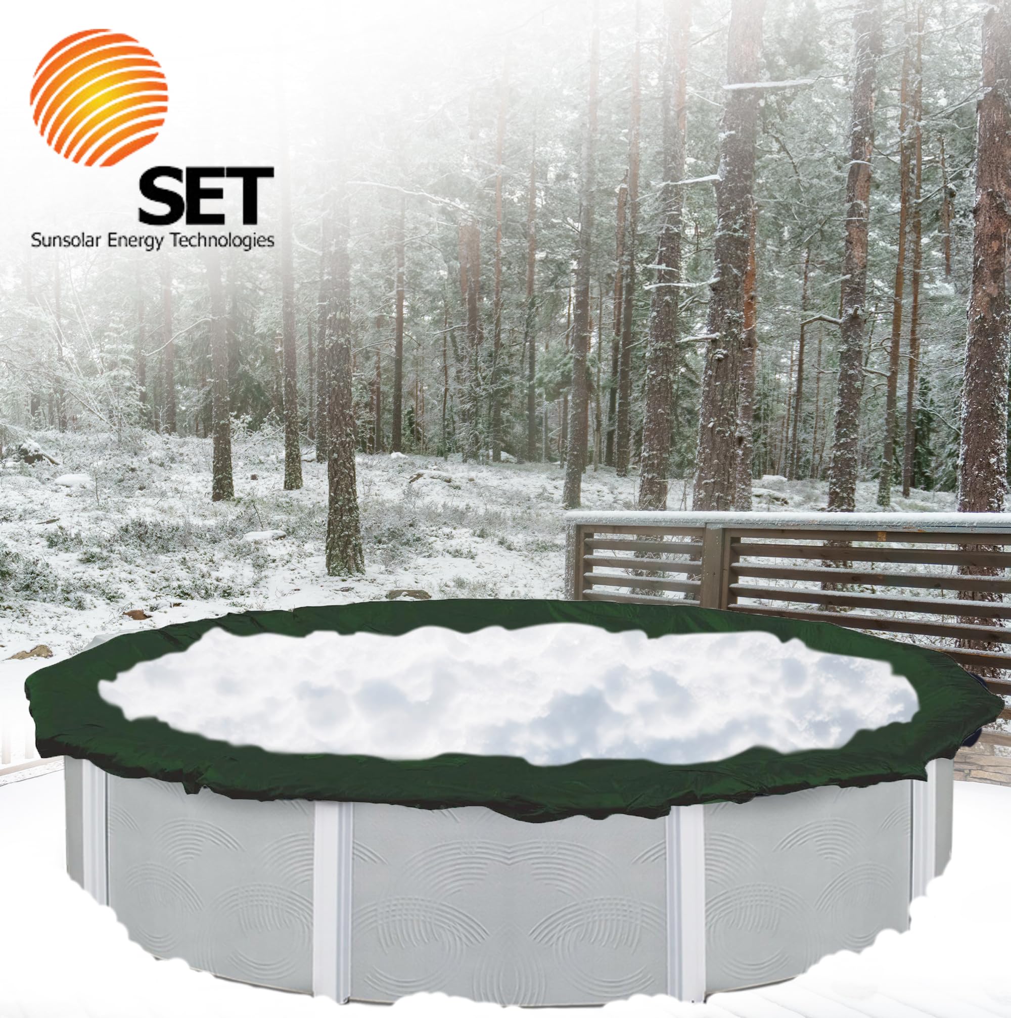 Heavy Duty 24-Foot Round Above Ground Pool Cover - Winter Solid Swimming Pool Cover with Sturdy Cable & Winch | SunSolar Energy Technologies | 12-Year Warranty | Includes Clips | Perfect for Winter Protection, Debris Prevention & Energy Savings