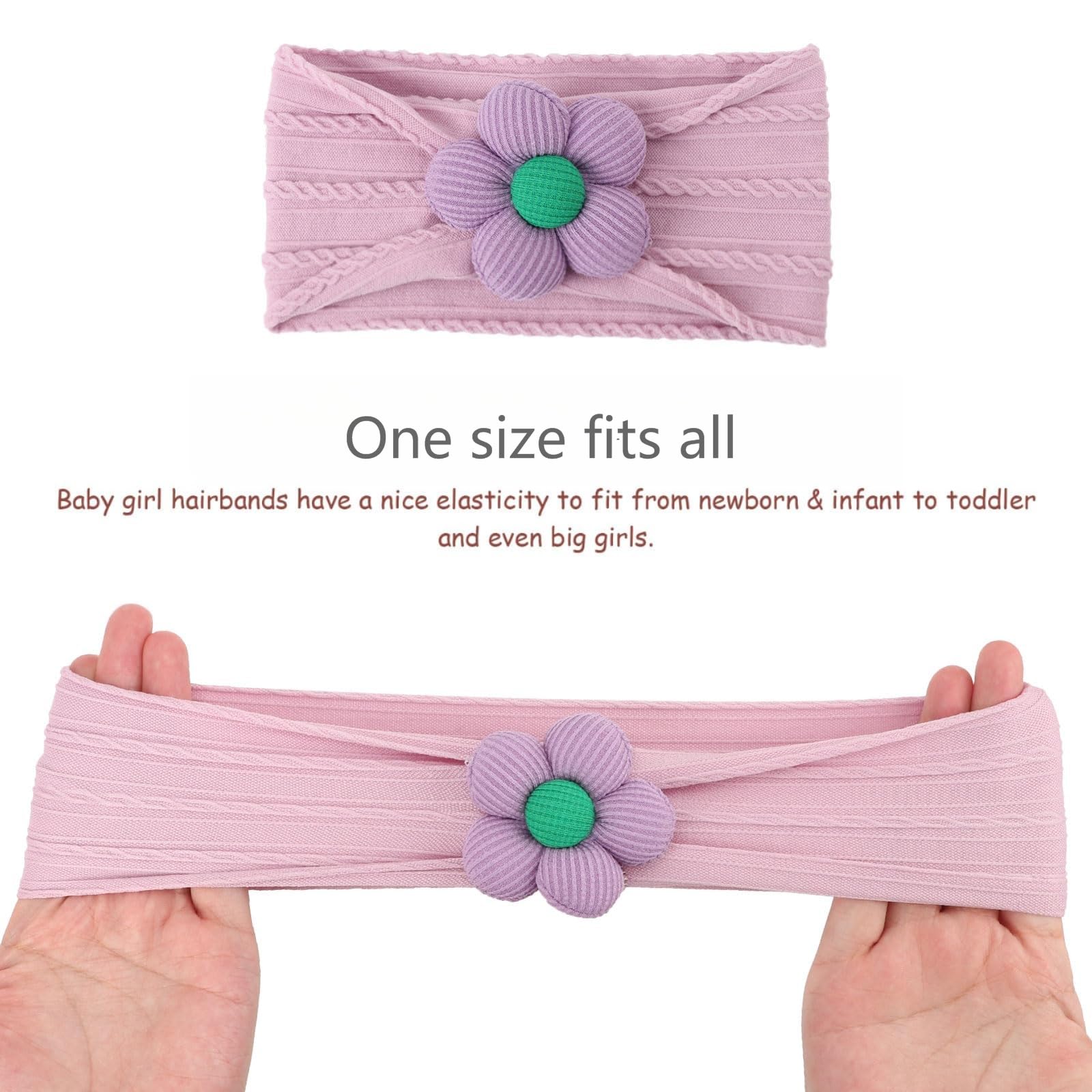 Baby Flower Headbands for Girls - Soft Stretchy Nylon Hairbands, Handmade Hair Accessories for Newborn, Infant & Toddler (C-Apricot/Purple/Caramel) - Perfect for Photos, Parties & Everyday Wear