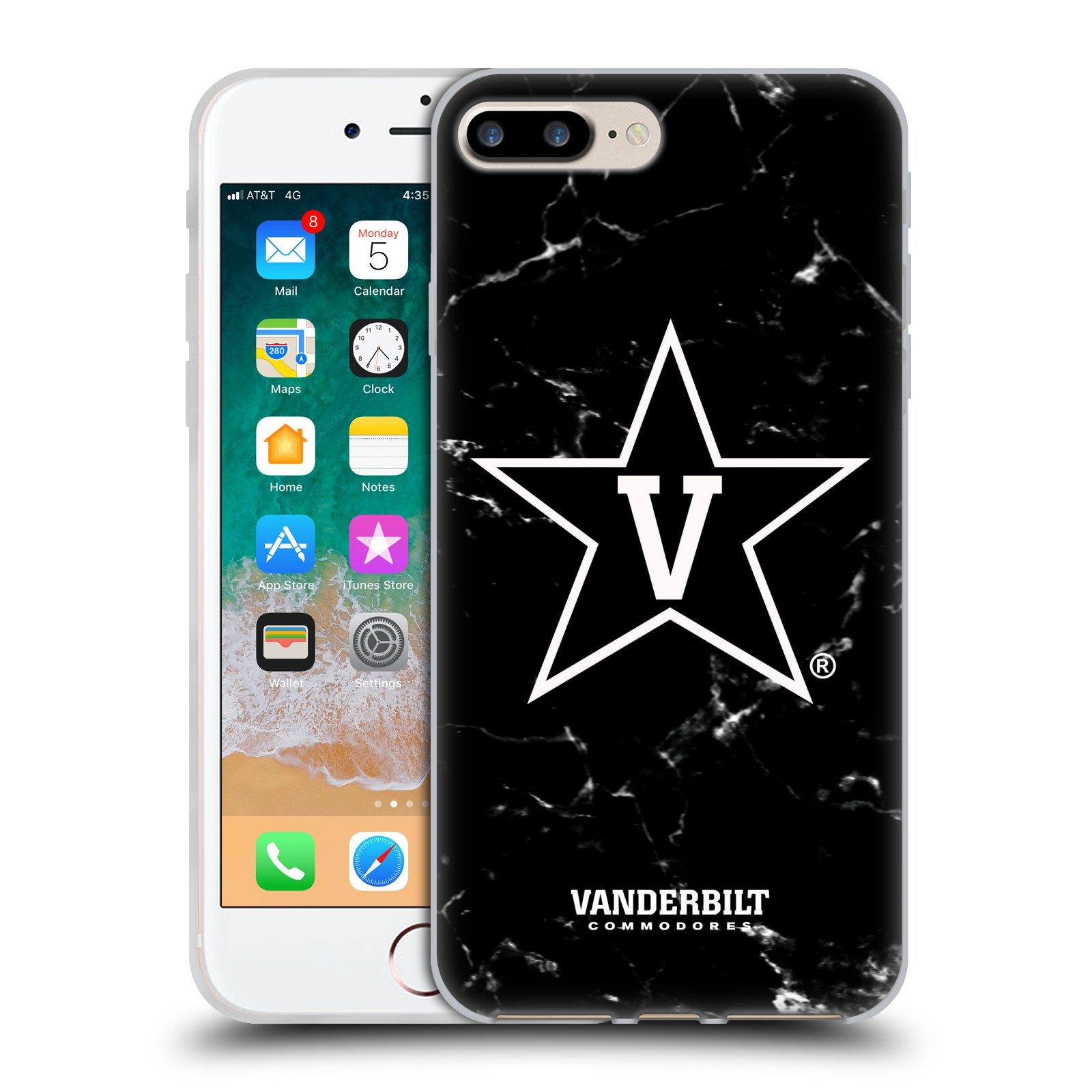 Officially Licensed Vanderbilt University Vandy Black and White Marble Soft Gel Case for Apple iPhone 7 Plus/iPhone 8 Plus - Durable Protection with Stylish Design, Perfect for School Spirit & Everyday Use