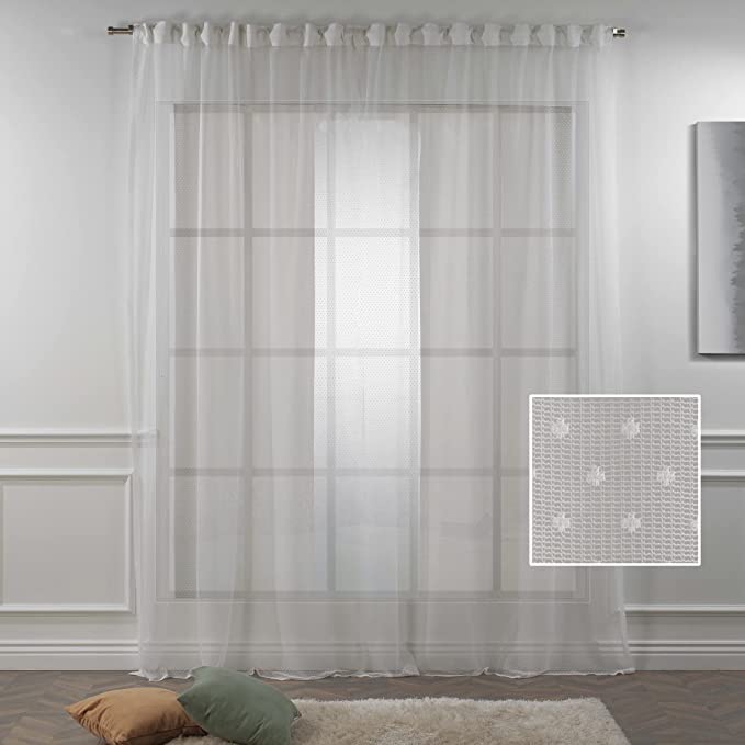 White Lace Sheer Dotted Curtains Set of 2 Panels - 52