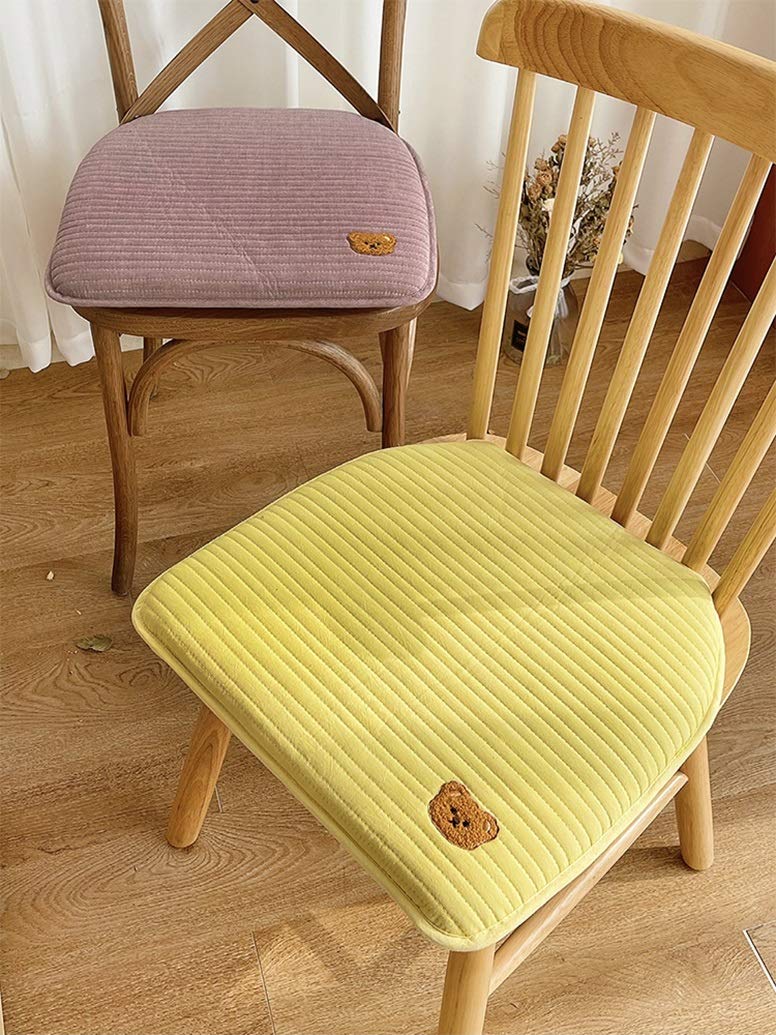 2 Pack Non-Slip Chair Cushions with Ties - Comfortable Indoor Outdoor Seat Pads for Dining Chairs, Home, Room & Patio Furniture (Yellow) - Perfect for Kitchen, Office, Garden & Outdoor Relaxation
