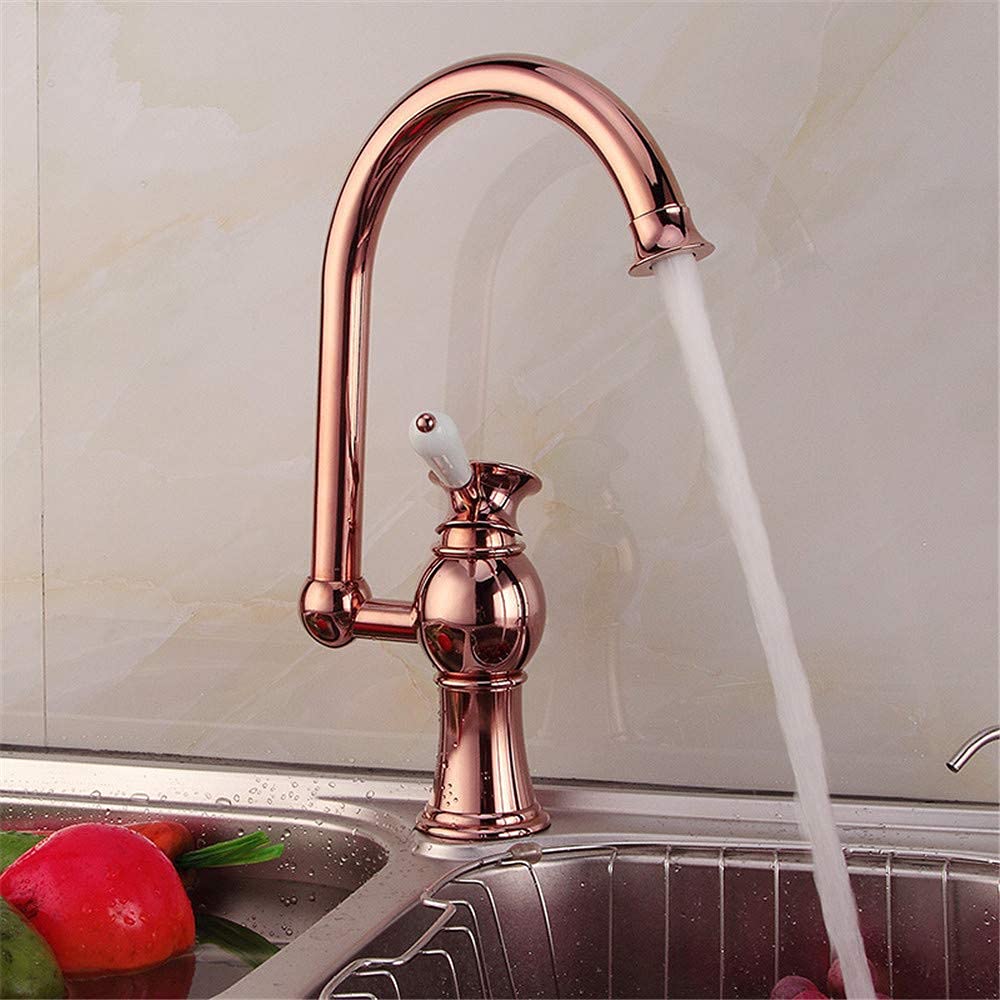 Red Bronze Kitchen Sink Faucet - Single Hole Rotary Hot and Cold Water Mixer for Washbasin, Perfect for Modern Households and Compact Kitchens