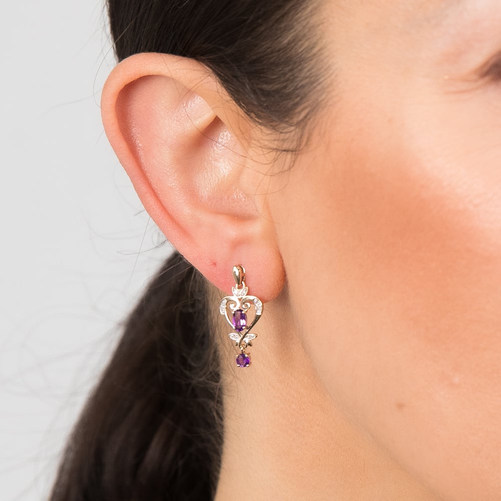 9ct Yellow Gold Amethyst and Diamond Drop Earrings for Women - Elegant Dangle Earrings for Wedding, Party & Special Occasions