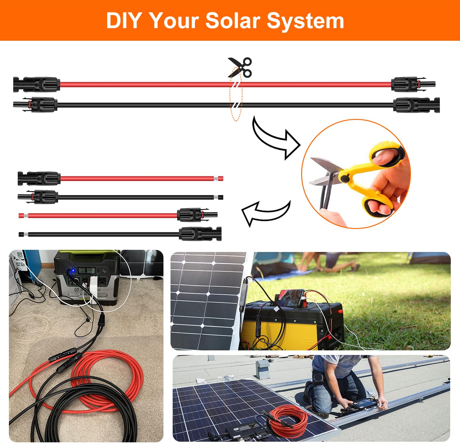 10AWG Solar Extension Cable 20Ft Red & Black - Weatherproof PV Wire with Universal Solar Connectors (Plug & Play) for RV, Boat, Off-Grid Systems - Perfect for Solar Panel Connections, Marine & Outdoor Power Applications