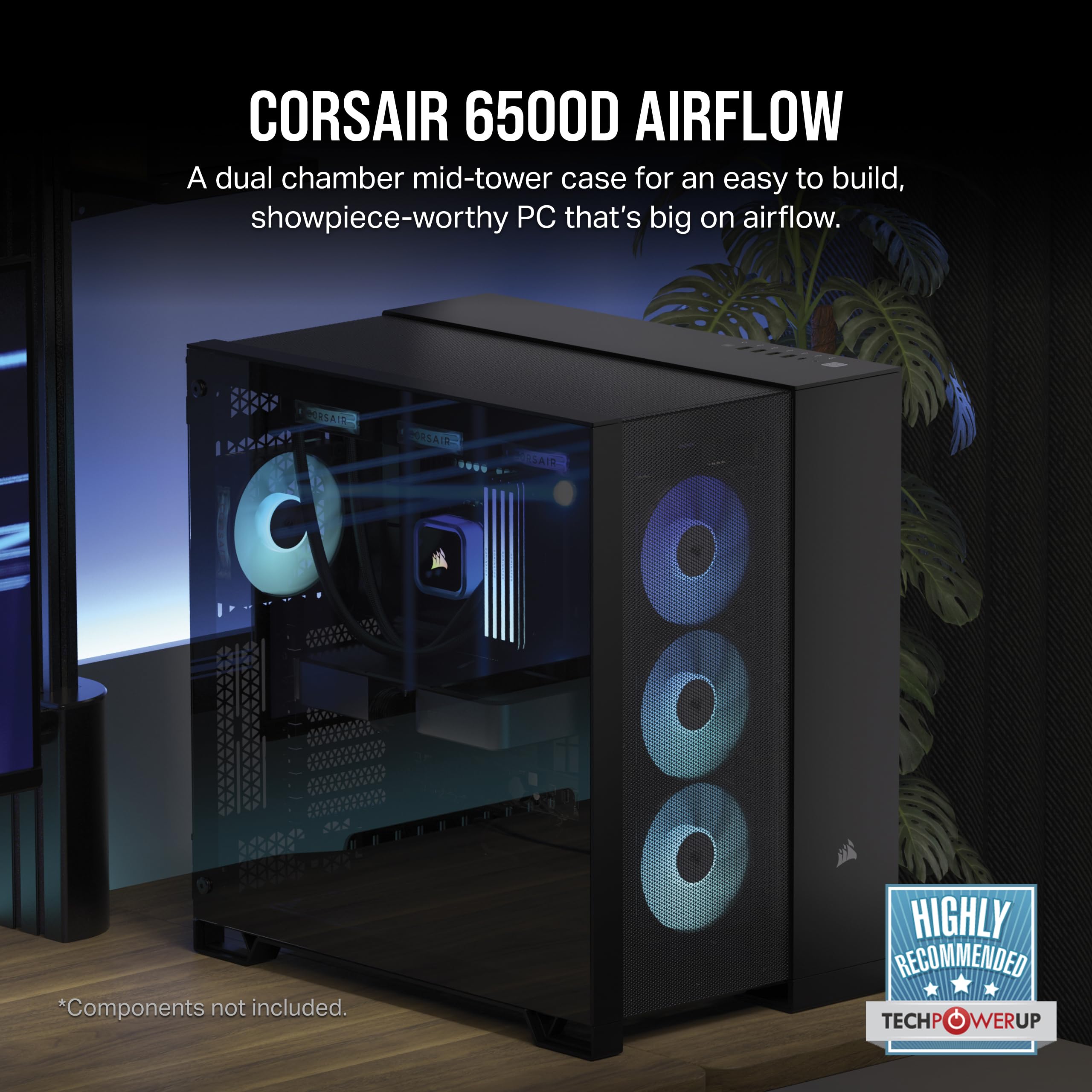 CORSAIR 6500D AIRFLOW Mid-Tower ATX PC Case - Dual Chamber Design, Tempered Glass Side Panel, Reverse Connector Compatibility - High Airflow Gaming Computer Case (Black) - Perfect for Custom PC Builds, Gaming Rigs & Workstation Setups