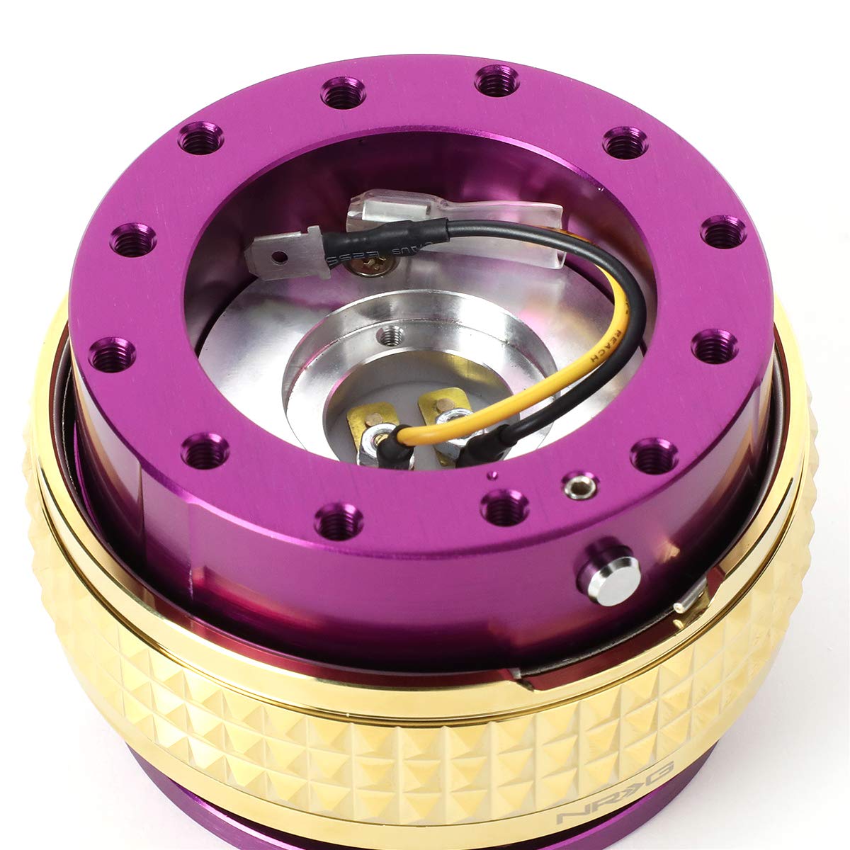 NRG Innovations SRK-210PP/CG Quick Release Steering Wheel Hub Adapter Kit - Purple Body with Chrome Gold Pyramid Ring - Perfect for Drifting, Racing & Car Modifications