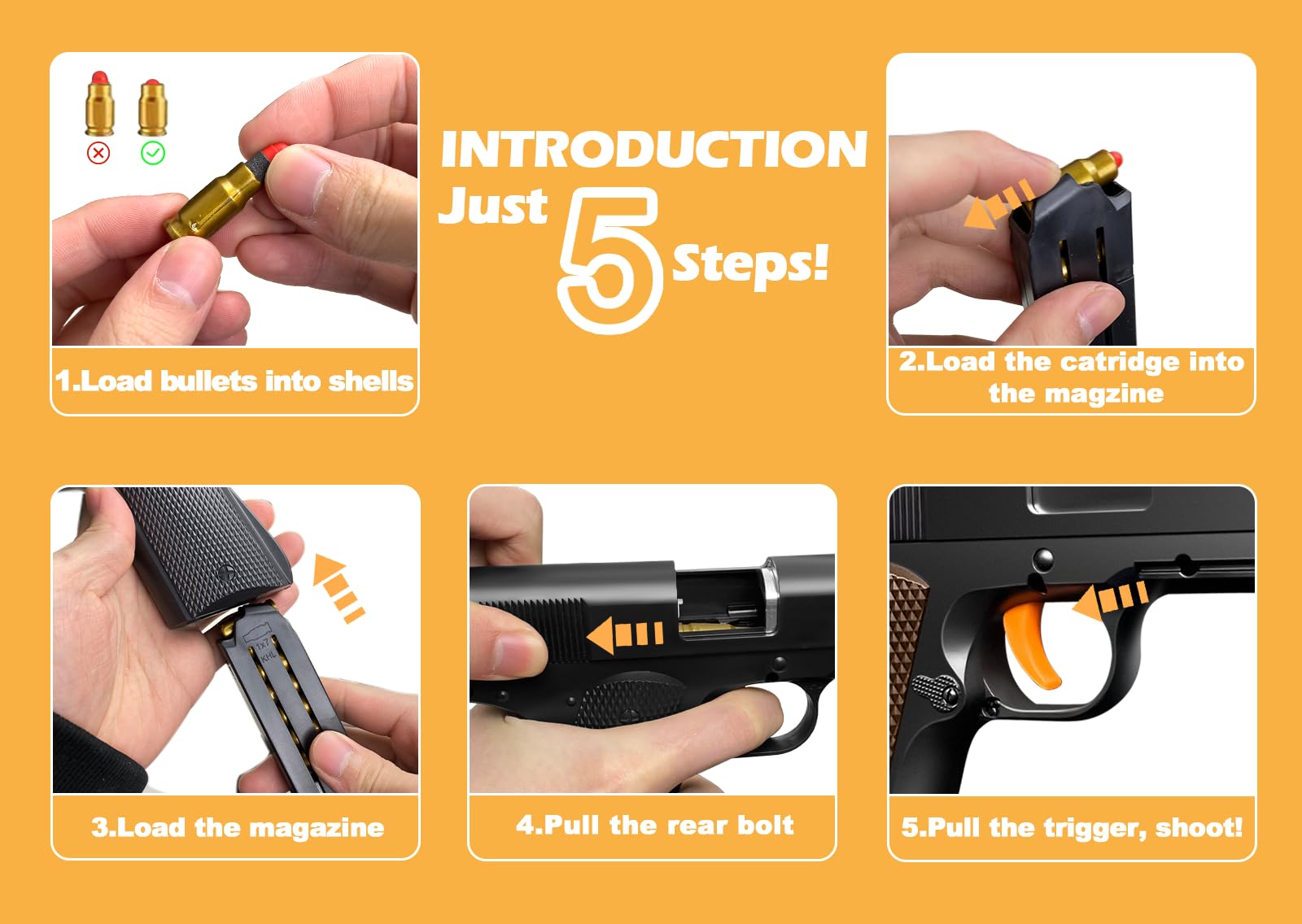 Shell Ejecting Toy Gun with Soft Bullets - Realistic Model Pistol Shooting Game for Kids | Educational STEM Toy Gift for Boys & Girls | Outdoor Play, Birthday Presents, Role-Playing Games