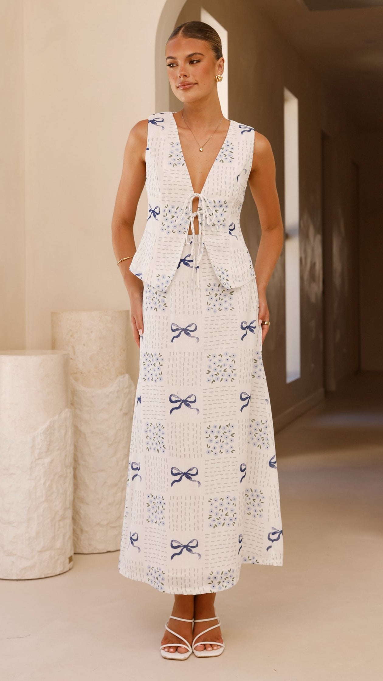 Lucy Maxi Skirt with Sweet Bow - Elegant Blue Flowy Long Skirt for Women | Perfect for Summer Outfits, Beach Vacations & Boho Fashion