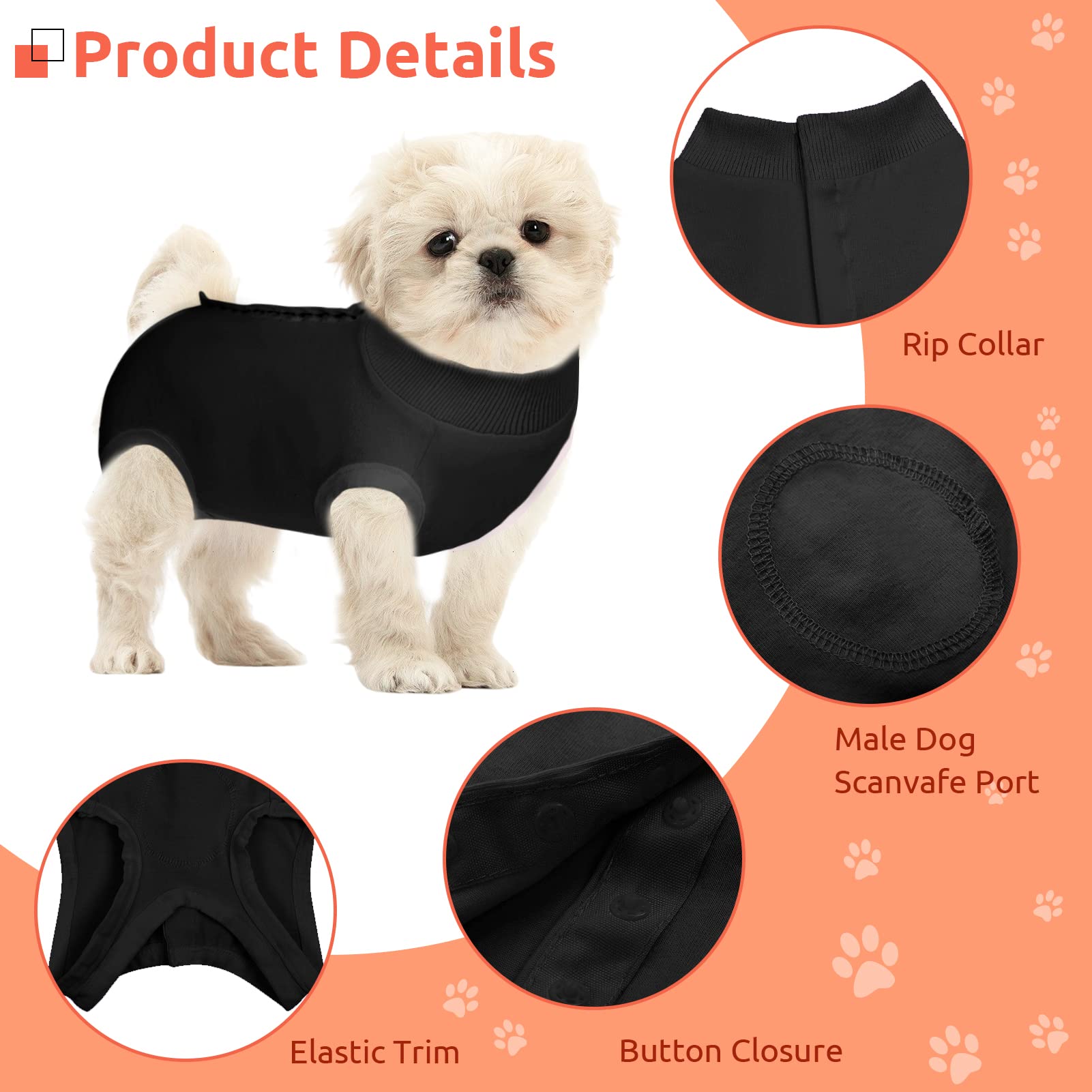 SAWMONG Dog Recovery Suit - Post-Surgery Protective Wear for Female & Male Dogs, Soft Surgical Onesie Alternative to E-Collar Cone (Black, Large) - Ideal for Spay/Neuter Recovery & Wound Protection