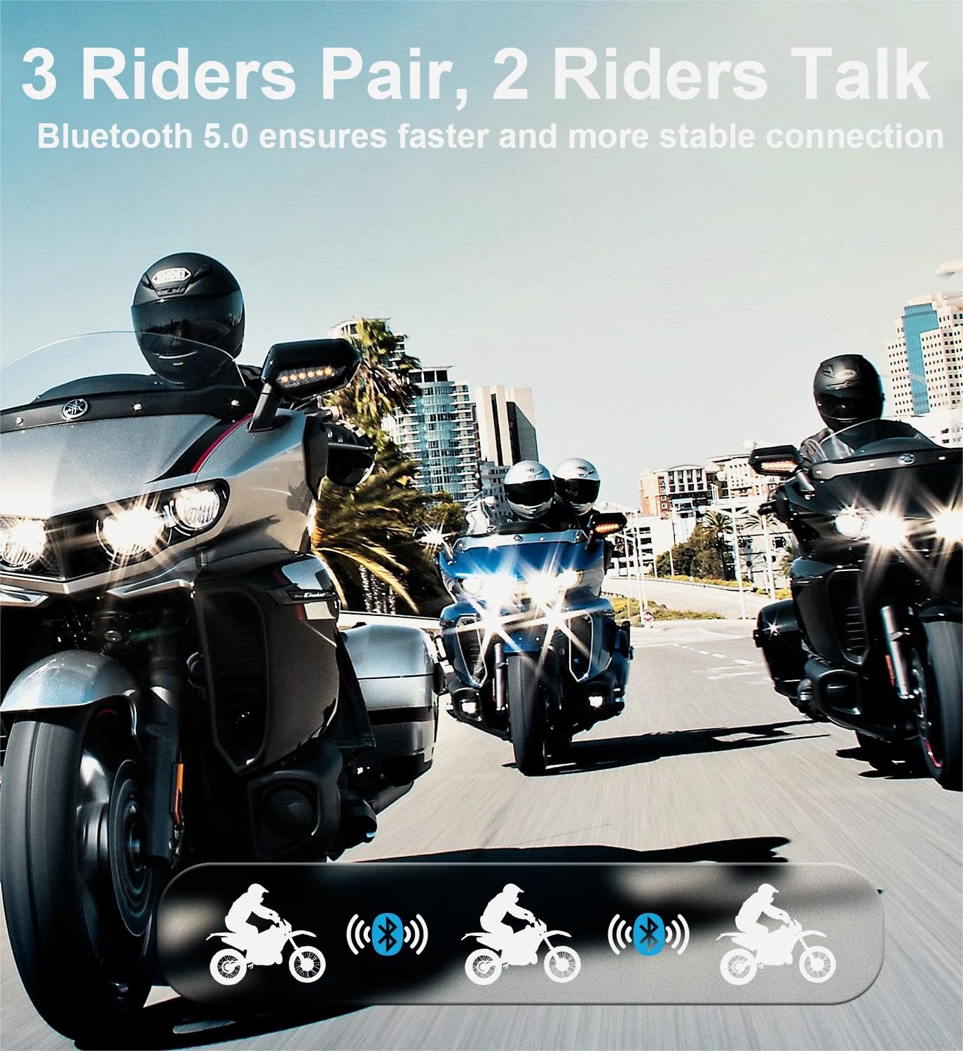 FreedConn T-COMVB Motorcycle Bluetooth Headset - Bluetooth 5.0 Helmet Communication System for Motorcycle, Skiing & Outdoor Sports | 800M Range | 2-3 Rider Intercom | Music Sharing | 2 Pack with Hard/Soft Mic Options | Perfect for Group Riding, Adventure Tours & Snow Sports