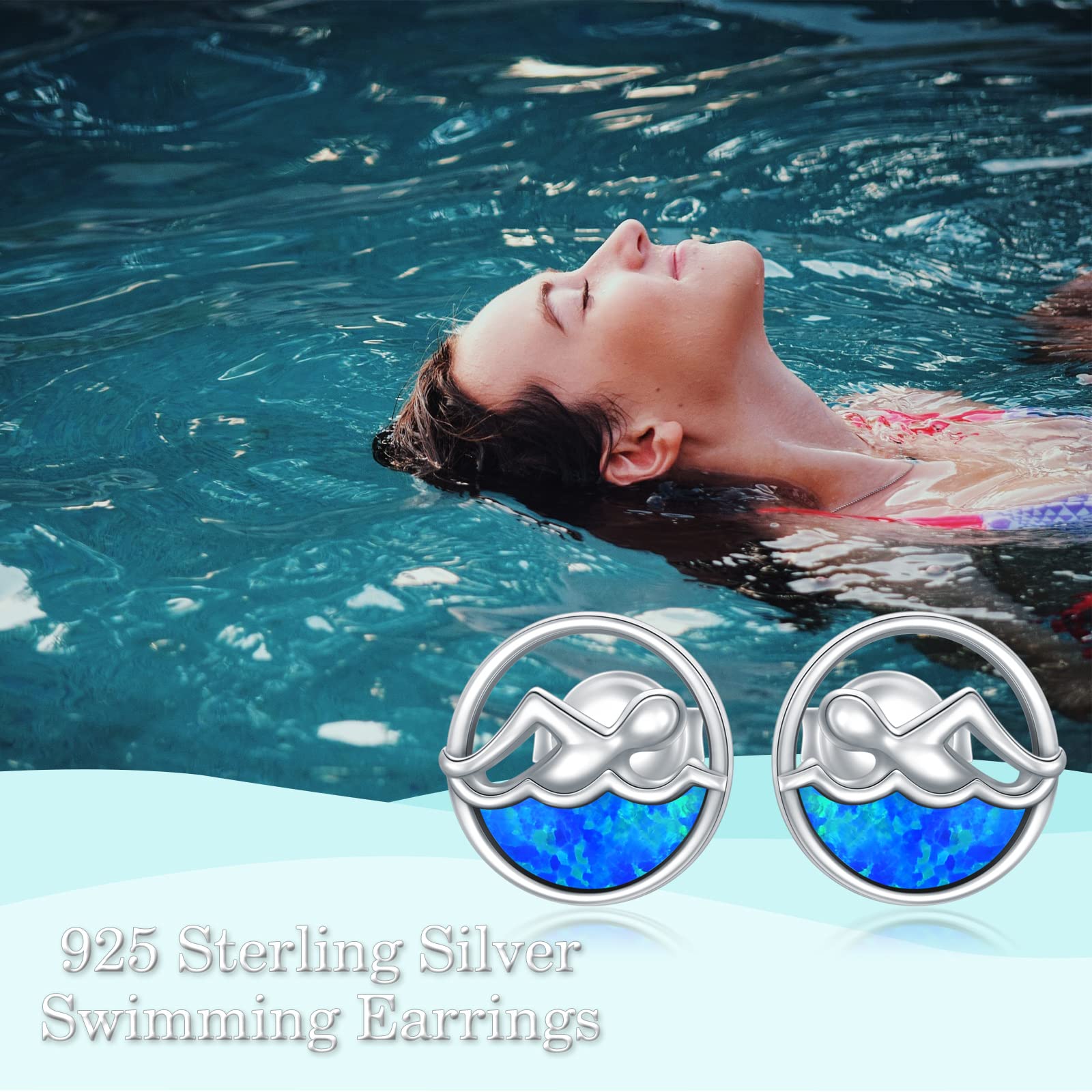 YAFEINI Sterling Silver Opal Stud Earrings for Women - Waterproof Swim Jewelry for Swimming, Beach & Pool Activities